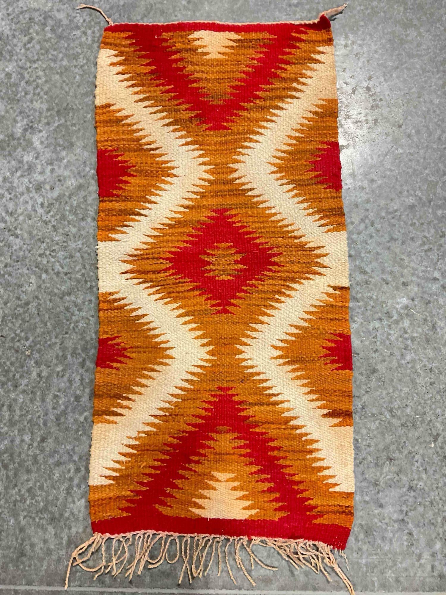 Vintage Native American Bright Eyedazzler Style Wool Tapestry Rug. Measures 37" x 17" See pics. (1 of 6)
