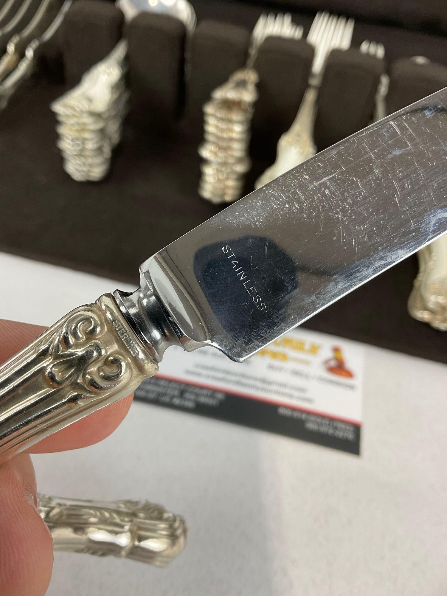 Set of 99 Sterling Silver Flatware, King Edward VII 1936 Gorham Pattern, 3776.9 grams in total - 5