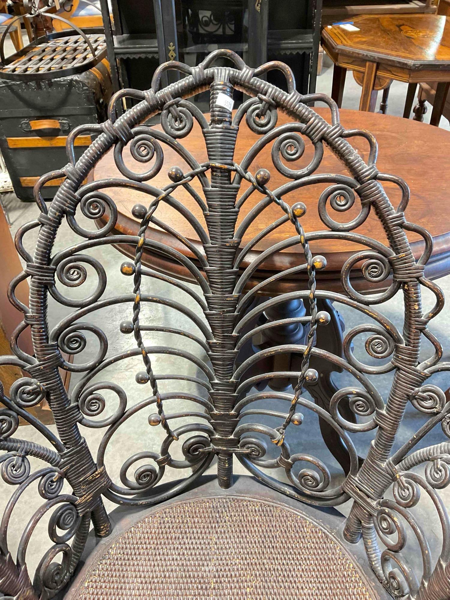 Antique Gorgeous Heywood Bros. Wicker Chair w/ Dark Stain & Ornate Shape. Very Good Cond. - 5