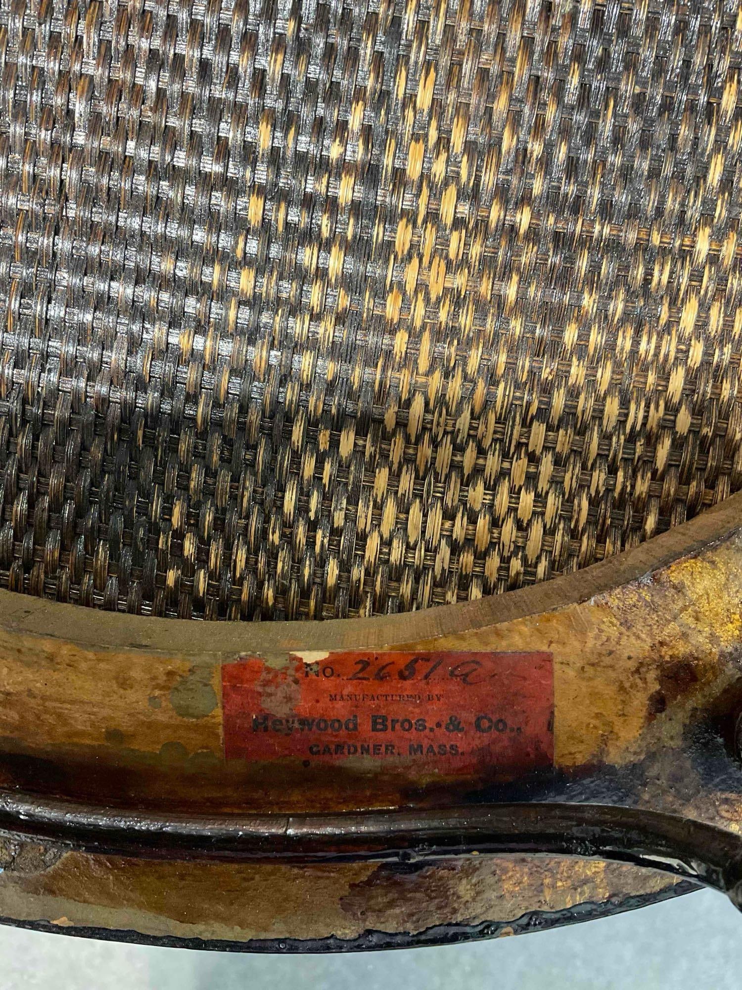 Antique Gorgeous Heywood Bros. Wicker Chair w/ Dark Stain & Ornate Shape. Very Good Cond. - 7