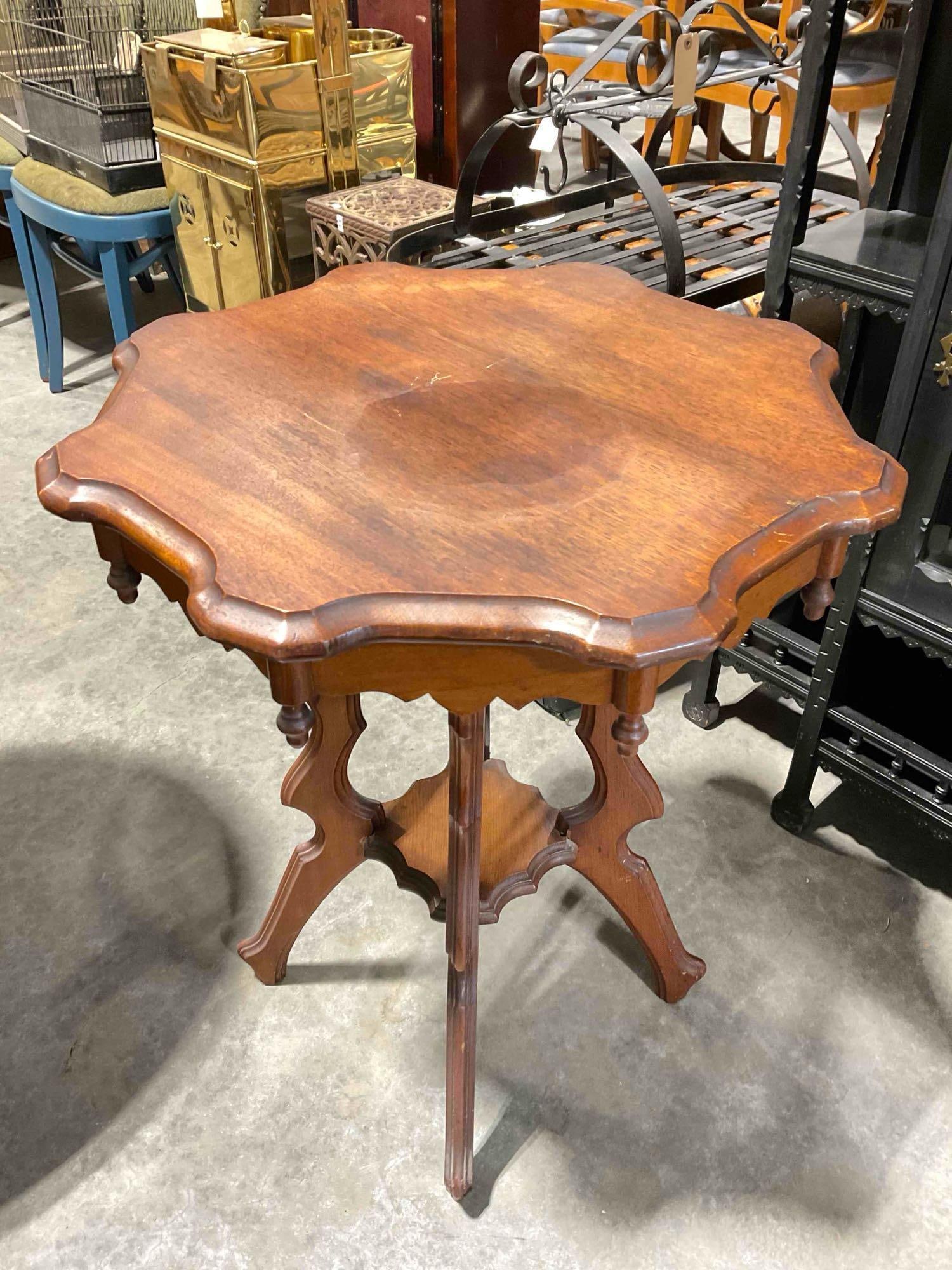 Charming Antique Eastlake? Mahogany Side Table w/ Intricately Contoured Rim & Legs. See pics. - 3