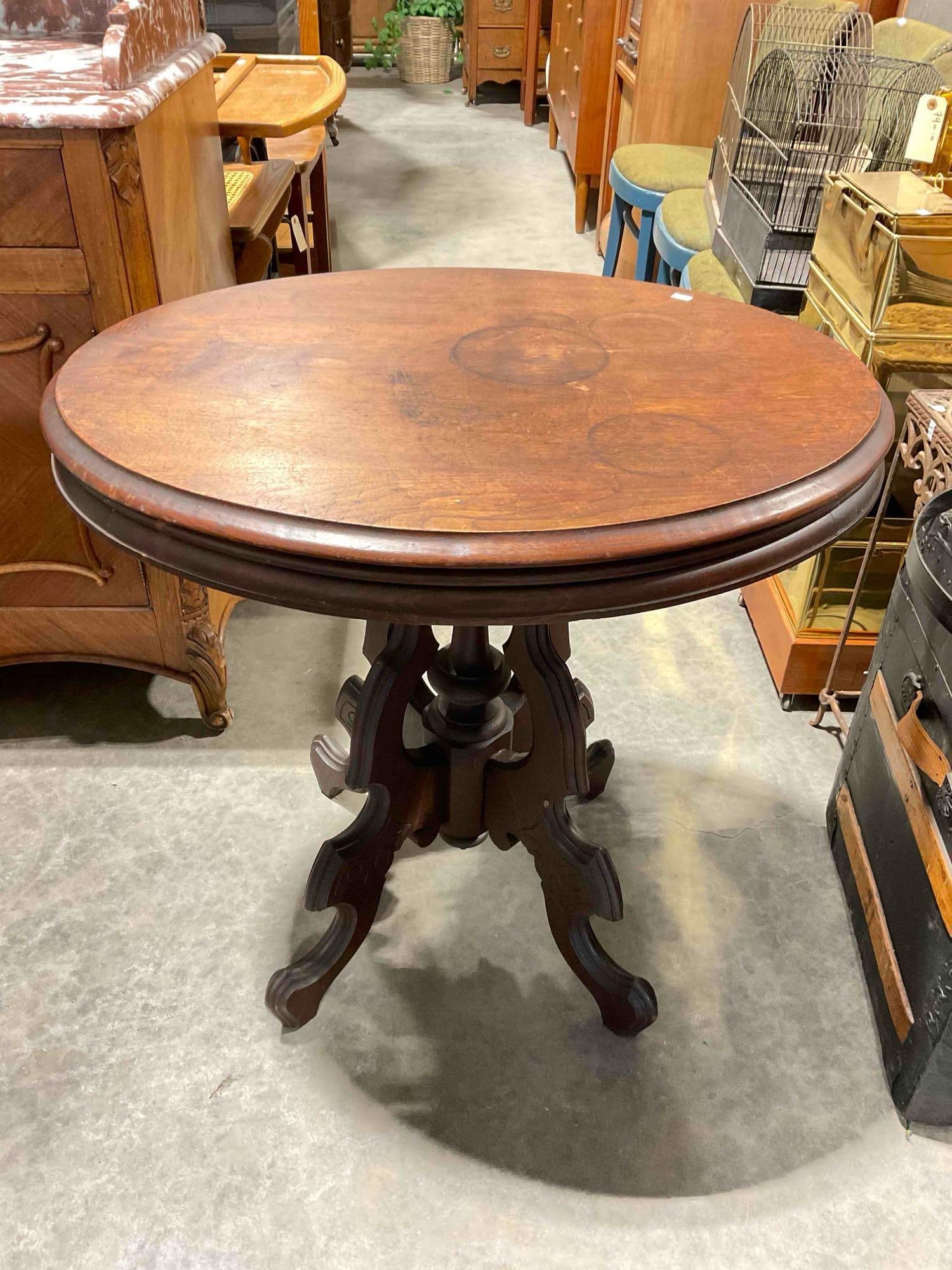 Elegant Antique Eastlake Style Mahogany Oval Side Table w/ Intricately Carved Legs. See pics. (1 of 6)