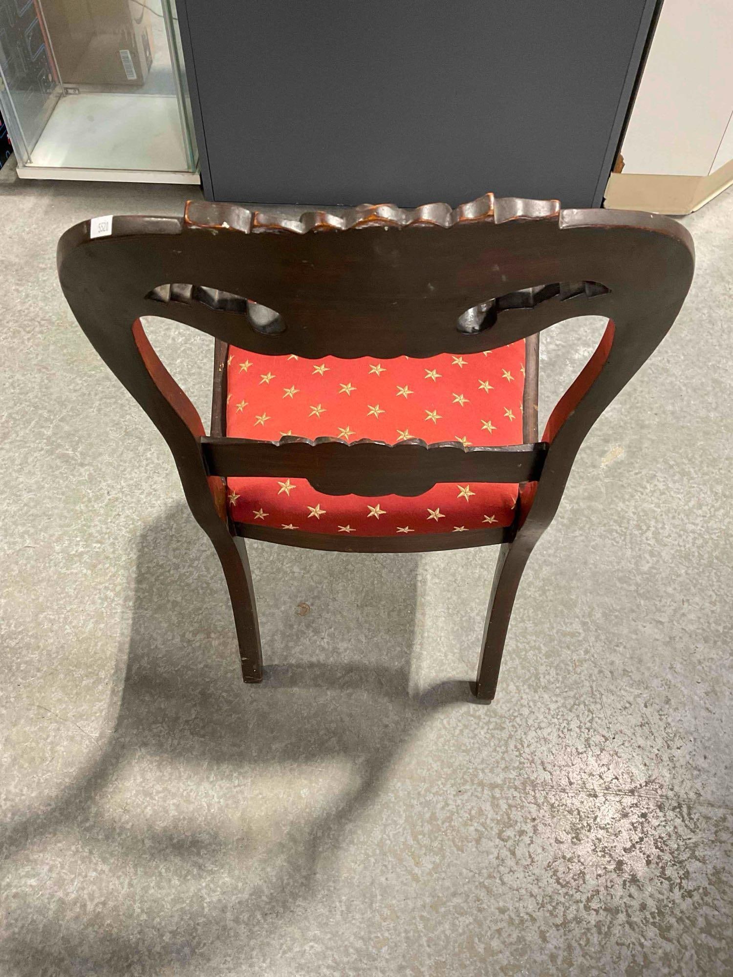 Lovely Antique Rosewood? Balloon Back Chair w/ Red & Gold Star Upholstery. Excellent Condition. - 6