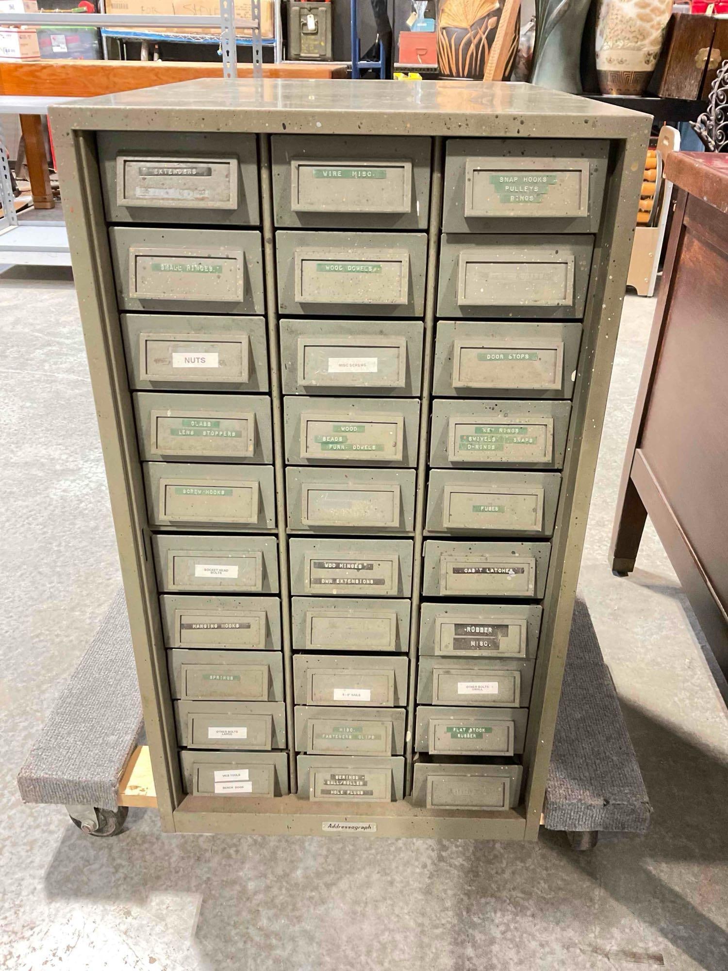 Vintage Addressograph Military Drab Industrial Steel Cabinet w/ 30 Drawers. Good Condition. (1 of 7)