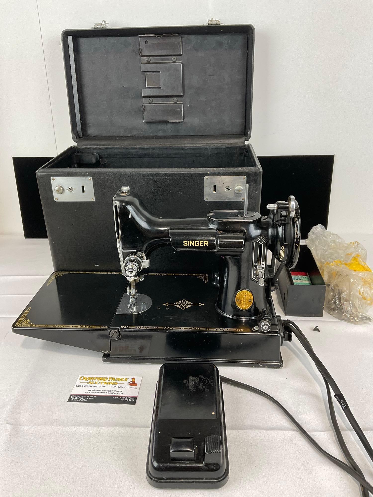 Vintage 1940s Singer Featherweight 221 Sewing Machine w/Case, 13h x 15w x 9d inches (1 of 7)