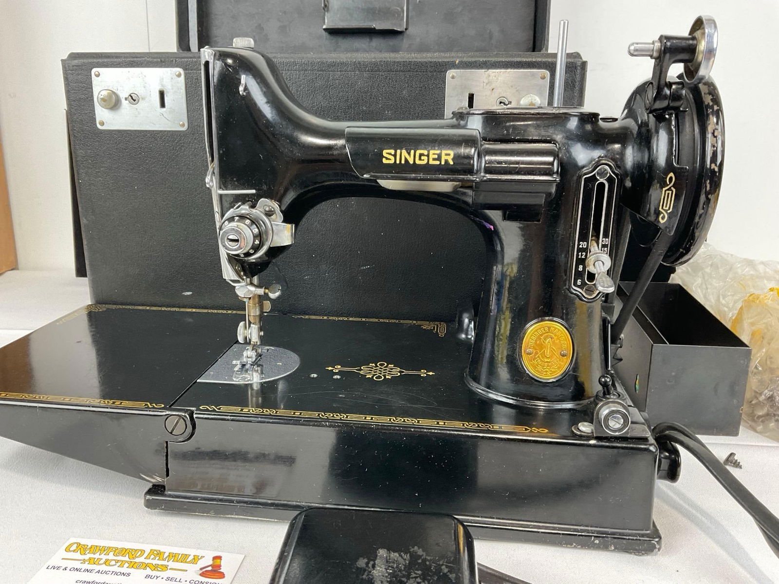 Vintage 1940s Singer Featherweight 221 Sewing Machine w/Case, 13h x 15w x 9d inches - 2
