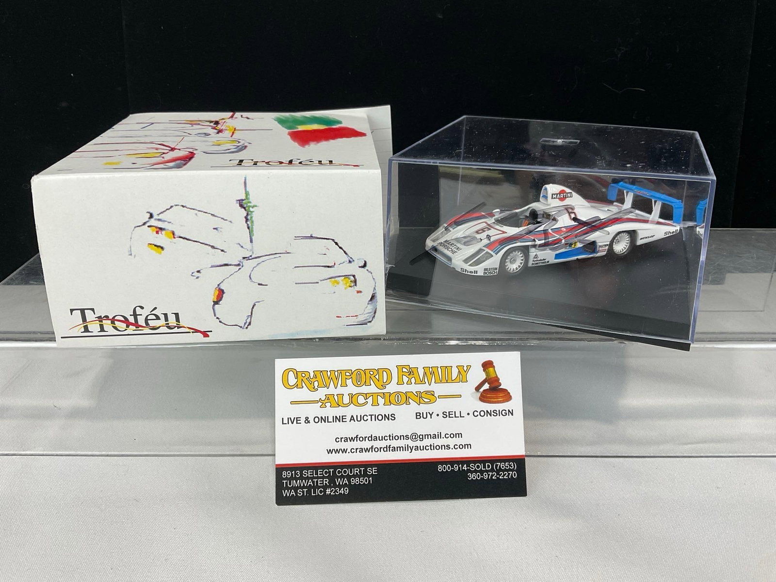 Trofeu 19786 Porsche 936 LM 24H signed by Jurgen Barth, 1/43 Scale Diecast Car Model orig box: Similar to the last piece. The plastic cover is signed by the driver, the cover has a crack in it. Appears to be in fair to good shape. The piece measures approx 4h x 6w x 6d inches. See pics. E-5420 