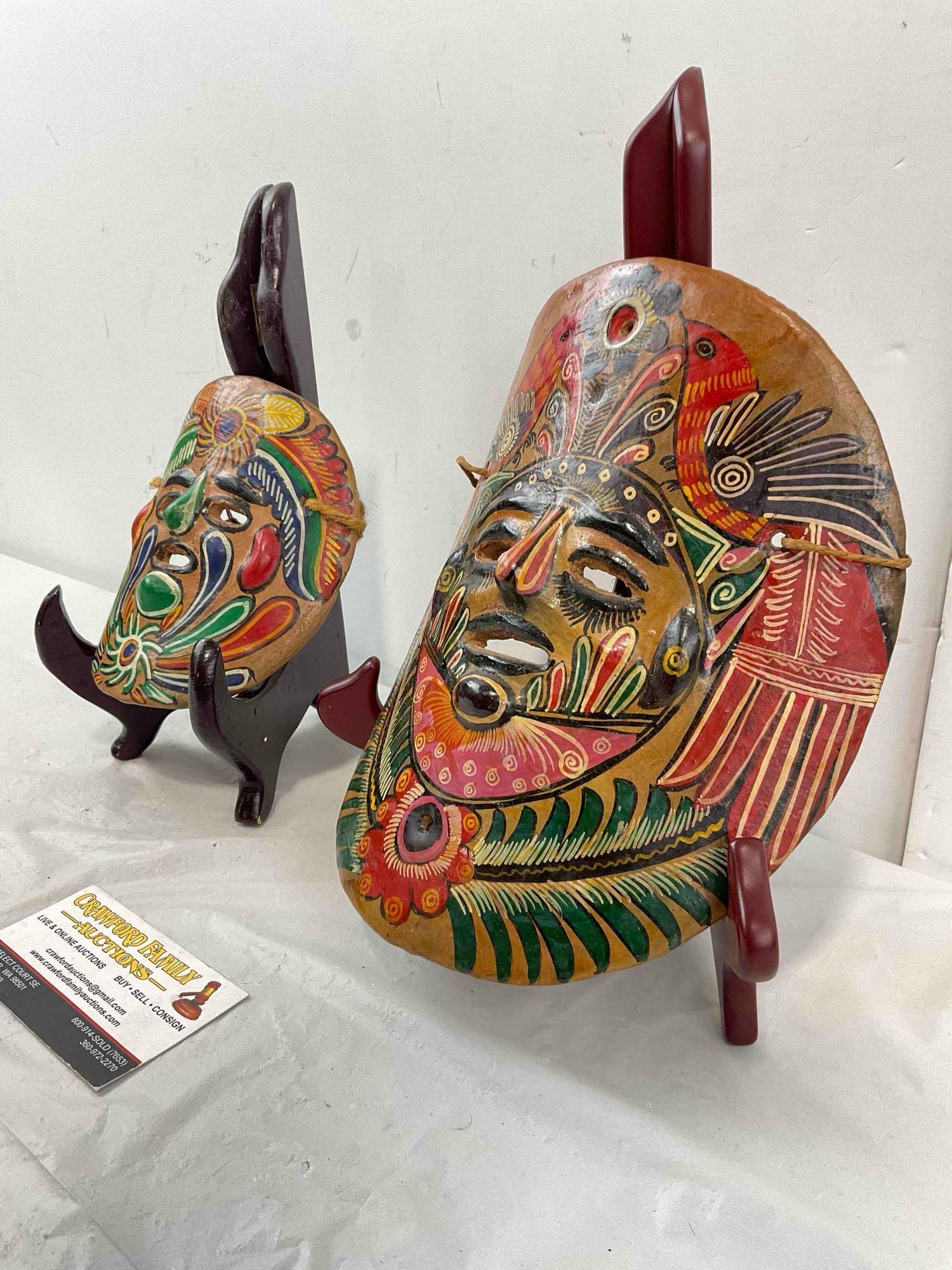 2 pcs Vintage Mexican Terra Cotta Ceramic Face Masks Wall Hangings. Very Good Condition. - 2