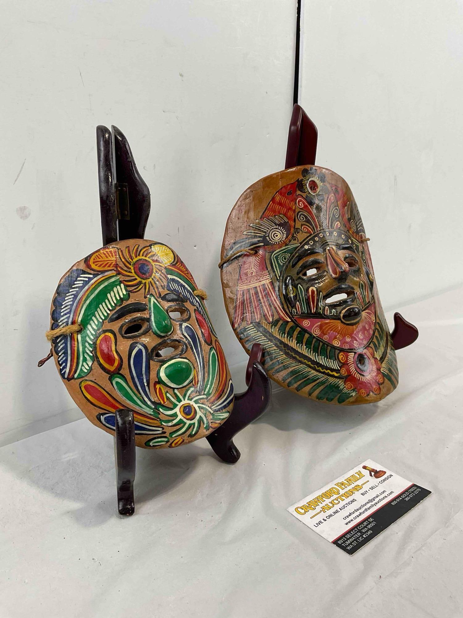 2 pcs Vintage Mexican Terra Cotta Ceramic Face Masks Wall Hangings. Very Good Condition. - 3
