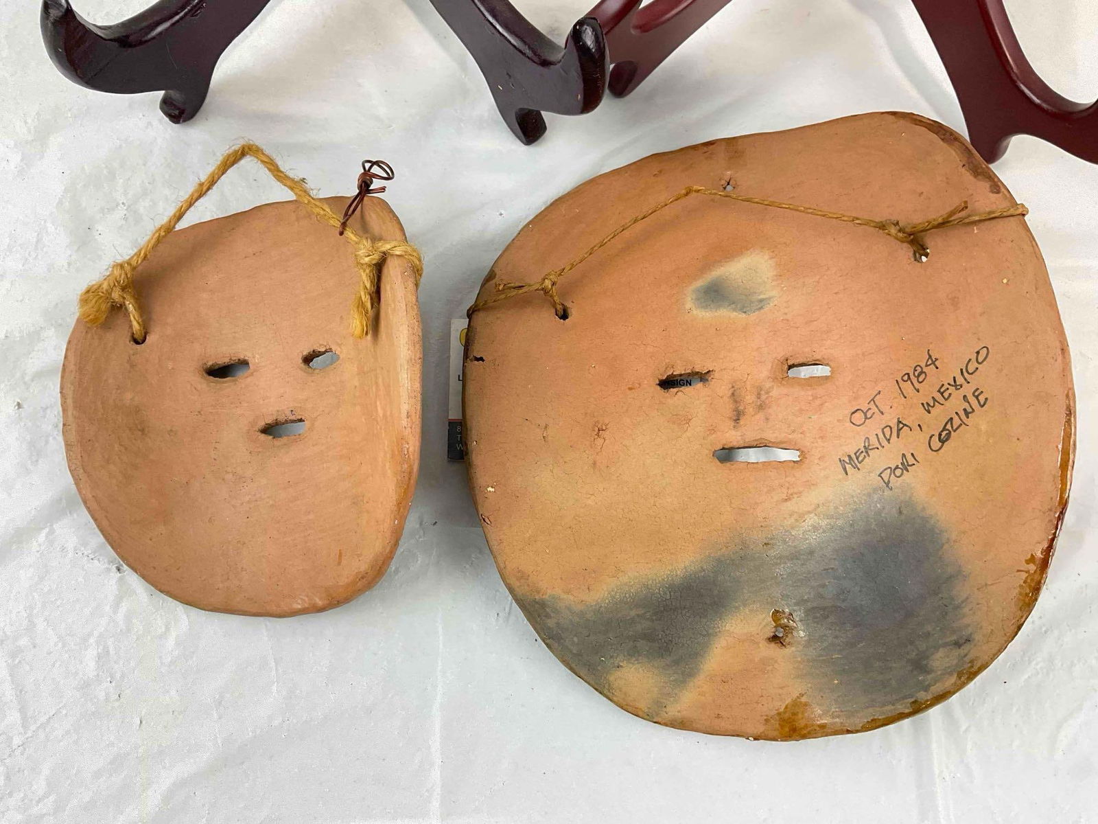 2 pcs Vintage Mexican Terra Cotta Ceramic Face Masks Wall Hangings. Very Good Condition. - 4