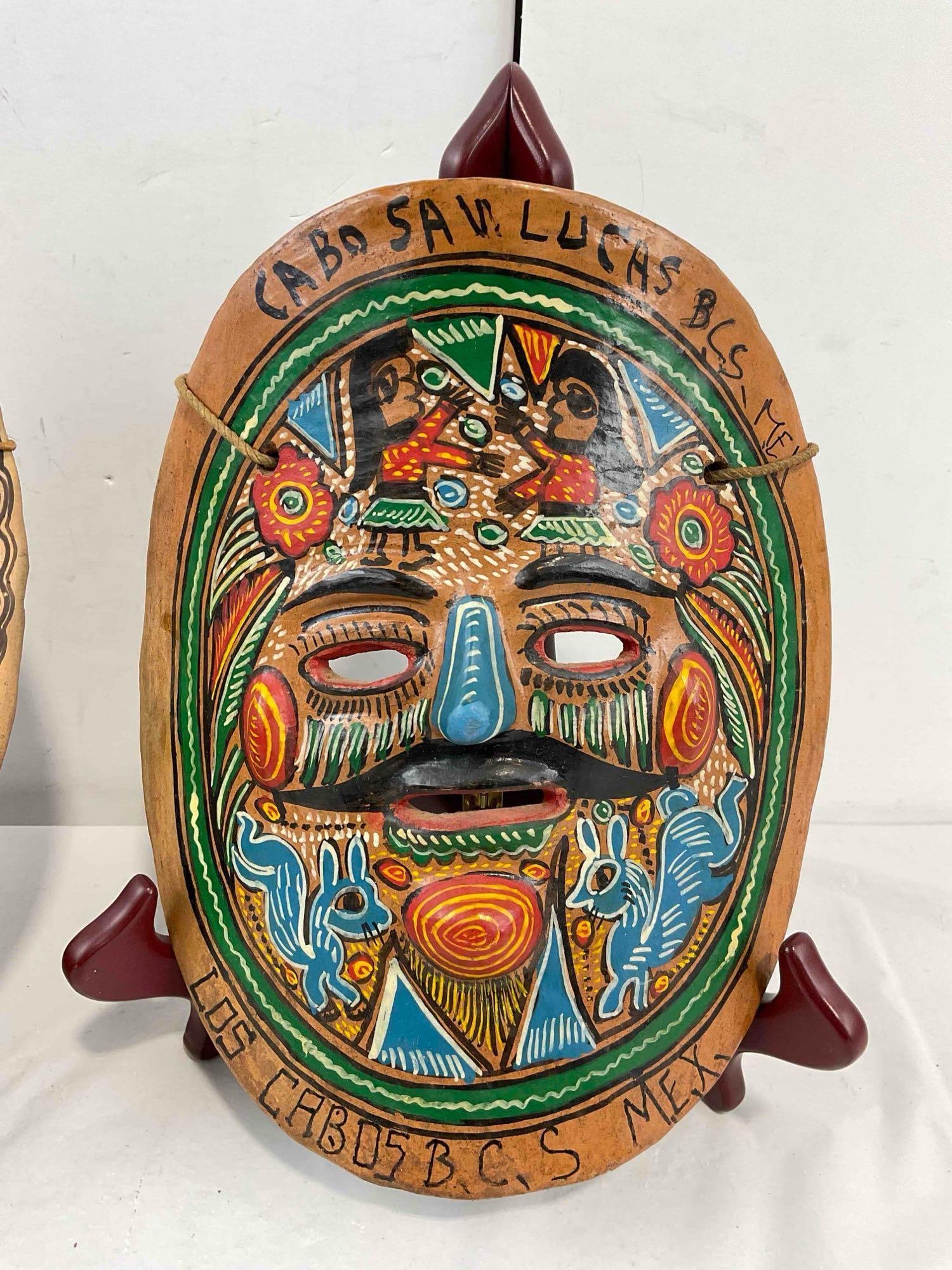 3 pcs Vintage Mexican Terra Cotta Ceramic Painted Face Masks Wall Hangings. Very Good Cond. - 4