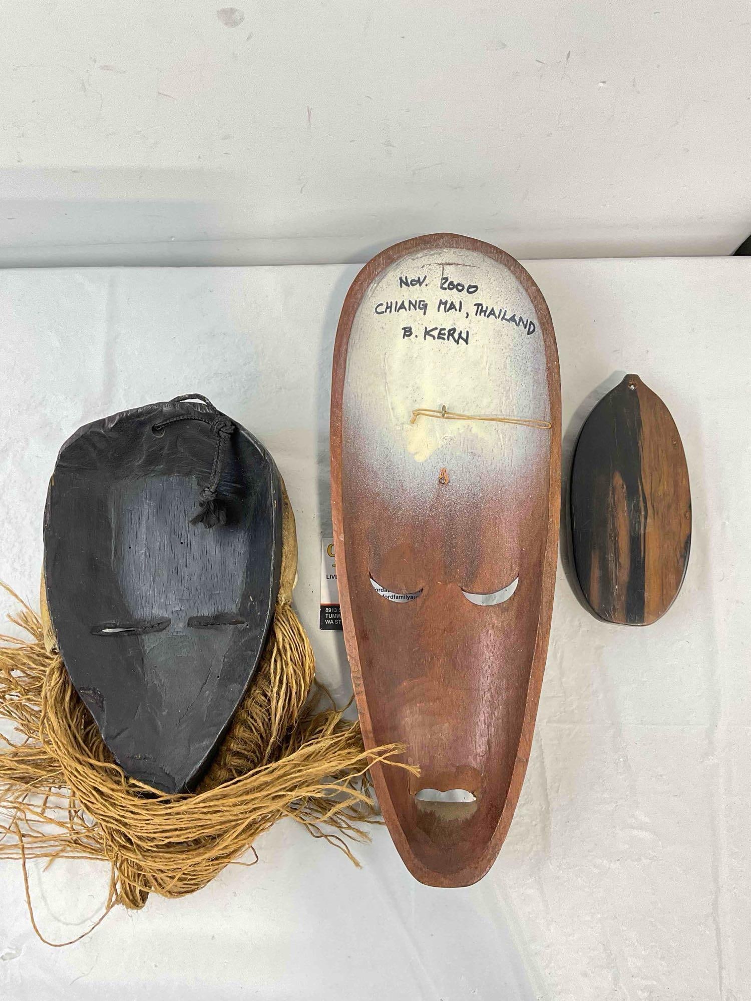 3 pcs Vintage Wooden Face Mask Wall Hanging Collection, incl. 1x Thai. Very Good Condition. - 7