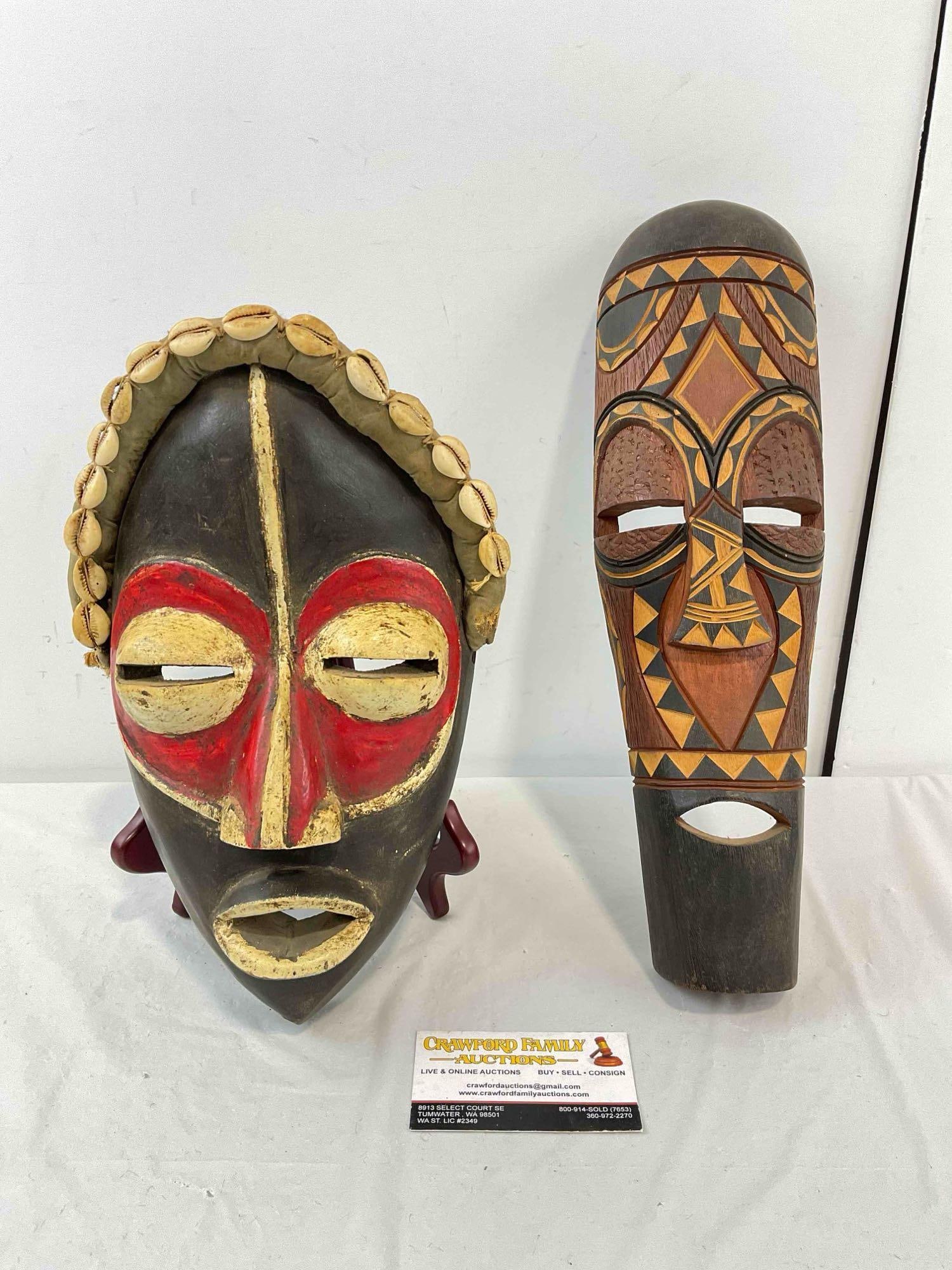 2 pcs Vintage African Carved Wooden Face Masks, 1x Zaire & 1x South Africa. Very Good Cond. (1 of 7)