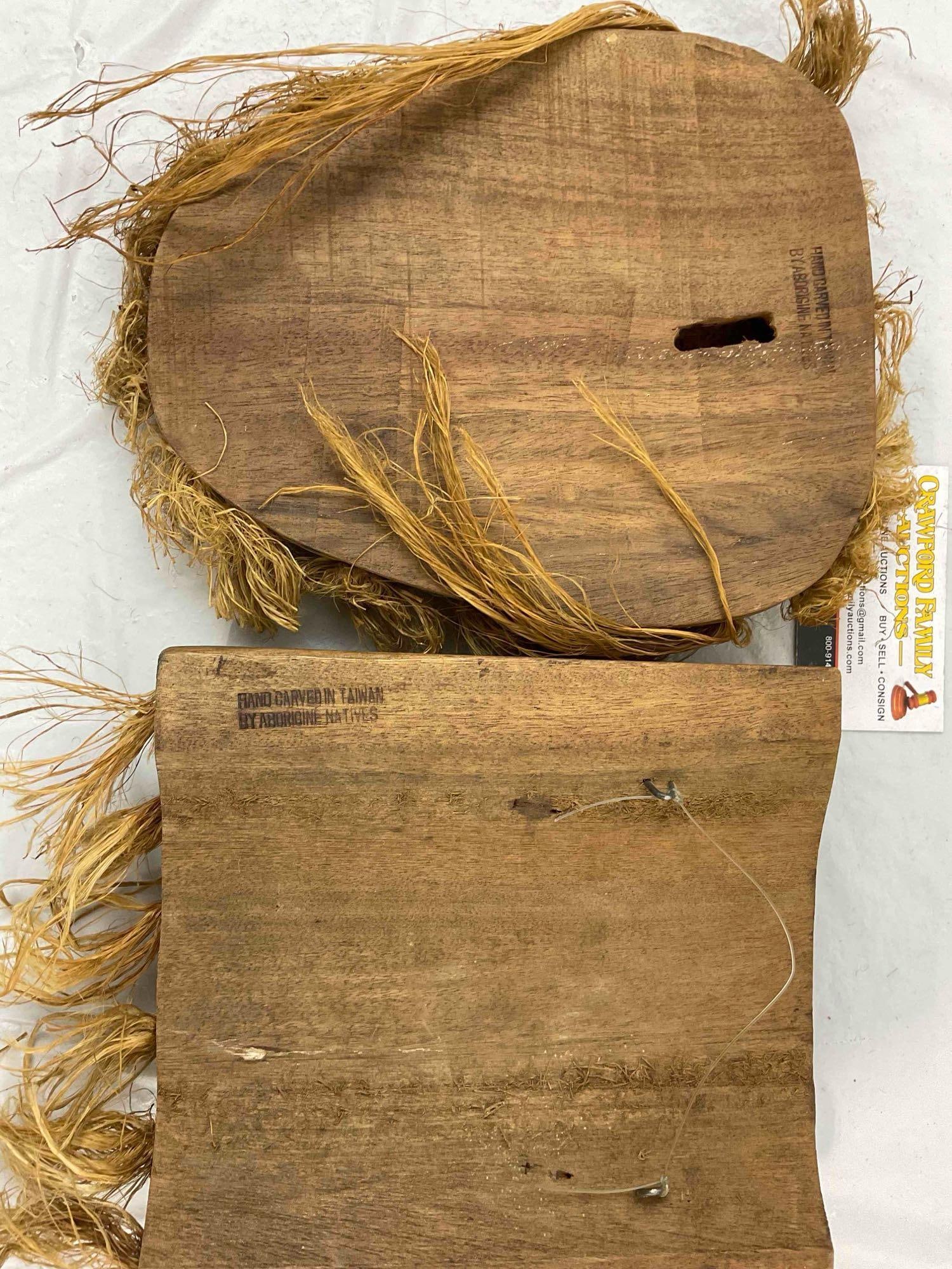 2 pcs Vintage Wooden Face Masks Carved in Taiwan by Aborigine Natives. Very Good Condition. - 6