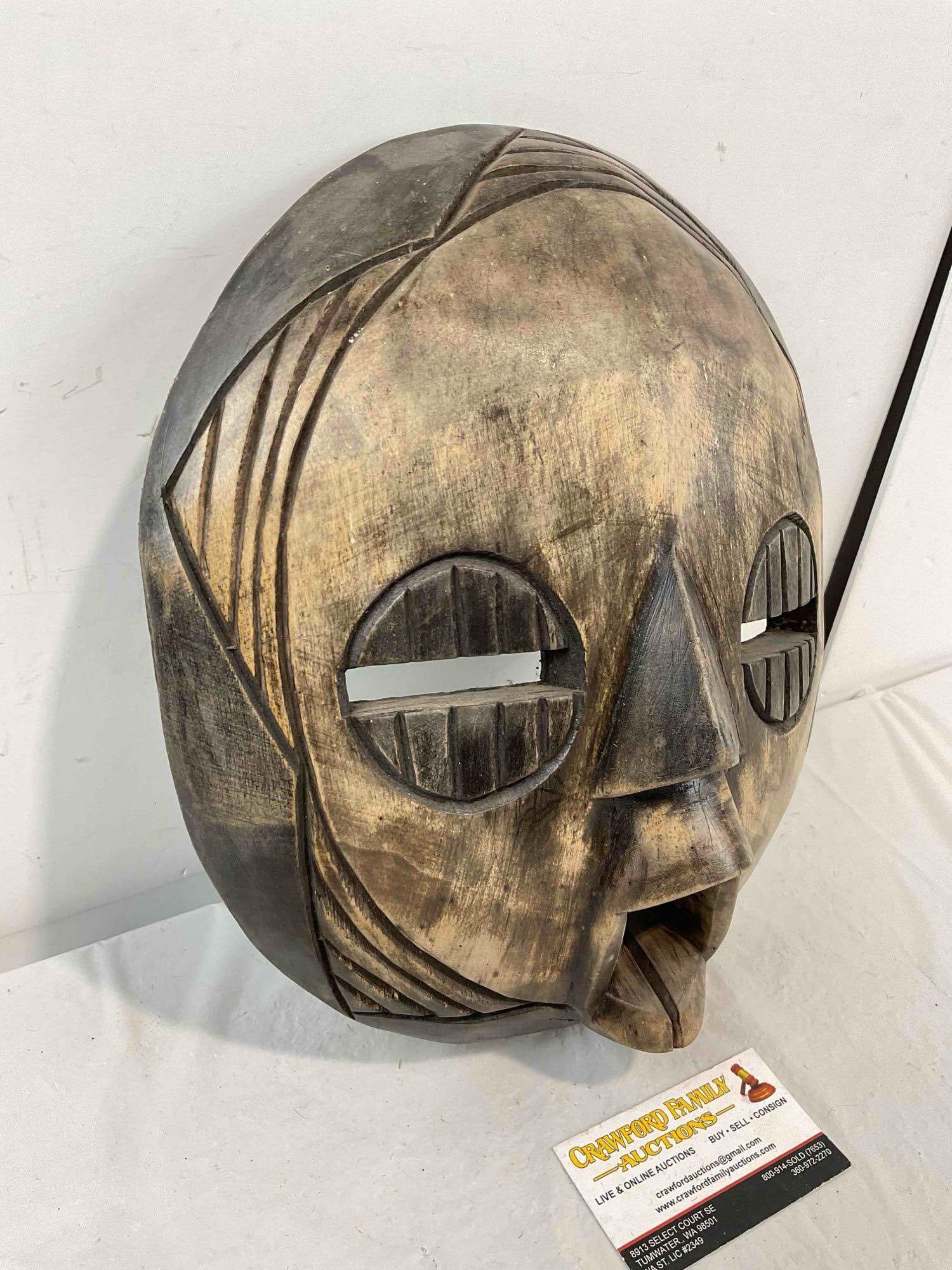 Vintage Ghanaian Carved Wooden Face Mask Wall Hanging. Very Good Condition. See pics. - 4