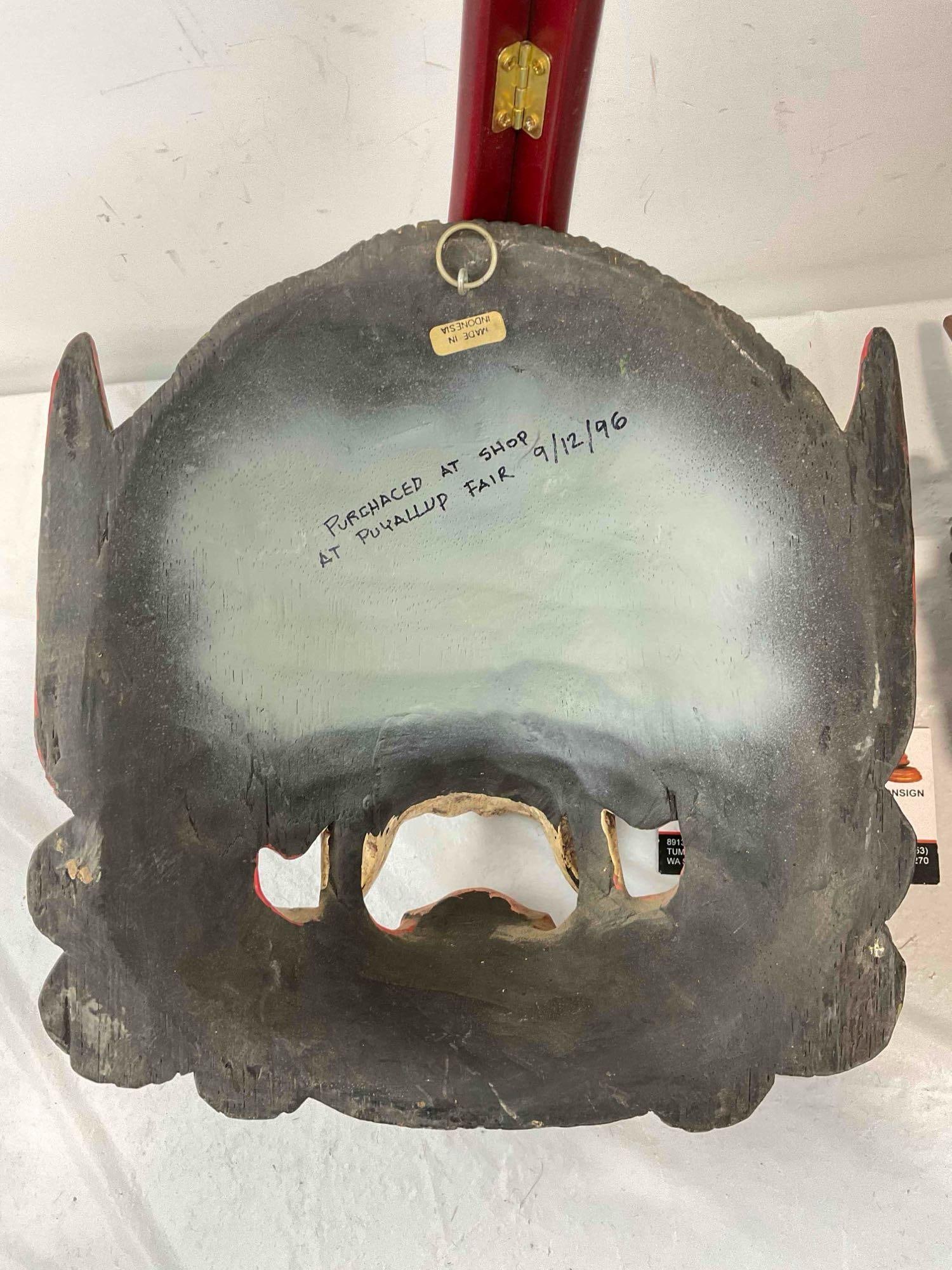 2 pcs Vintage Carved Wooden Face Masks, incl. 1x Japanese & 1x Indonesian. Very Good Cond. - 4