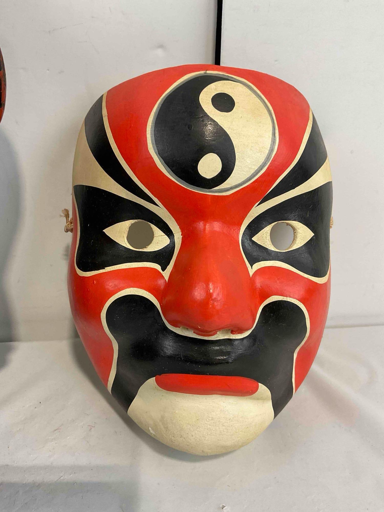 3 pcs Vintage Asian Face Masks, incl. 2x Chinese Papier Mache & 1x Japanese Plaster? Noh. - 6
