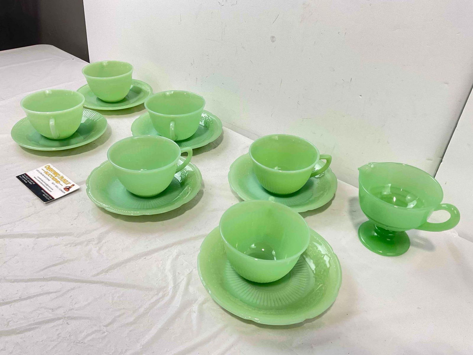 6 pcs Vintage Fire King Jadeite Glass Cups w/ Saucers & More! Very Good Condition. See pics. - 2