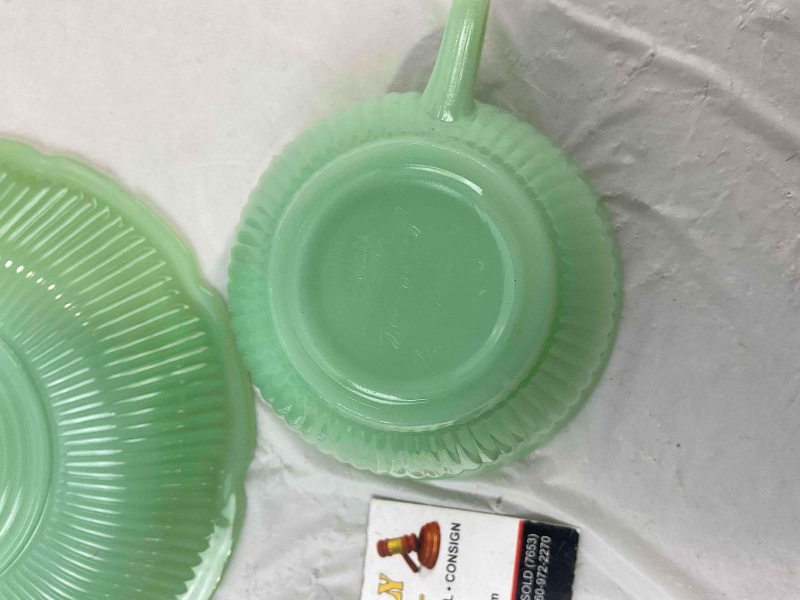 6 pcs Vintage Fire King Jadeite Glass Cups w/ Saucers & More! Very Good Condition. See pics. - 7