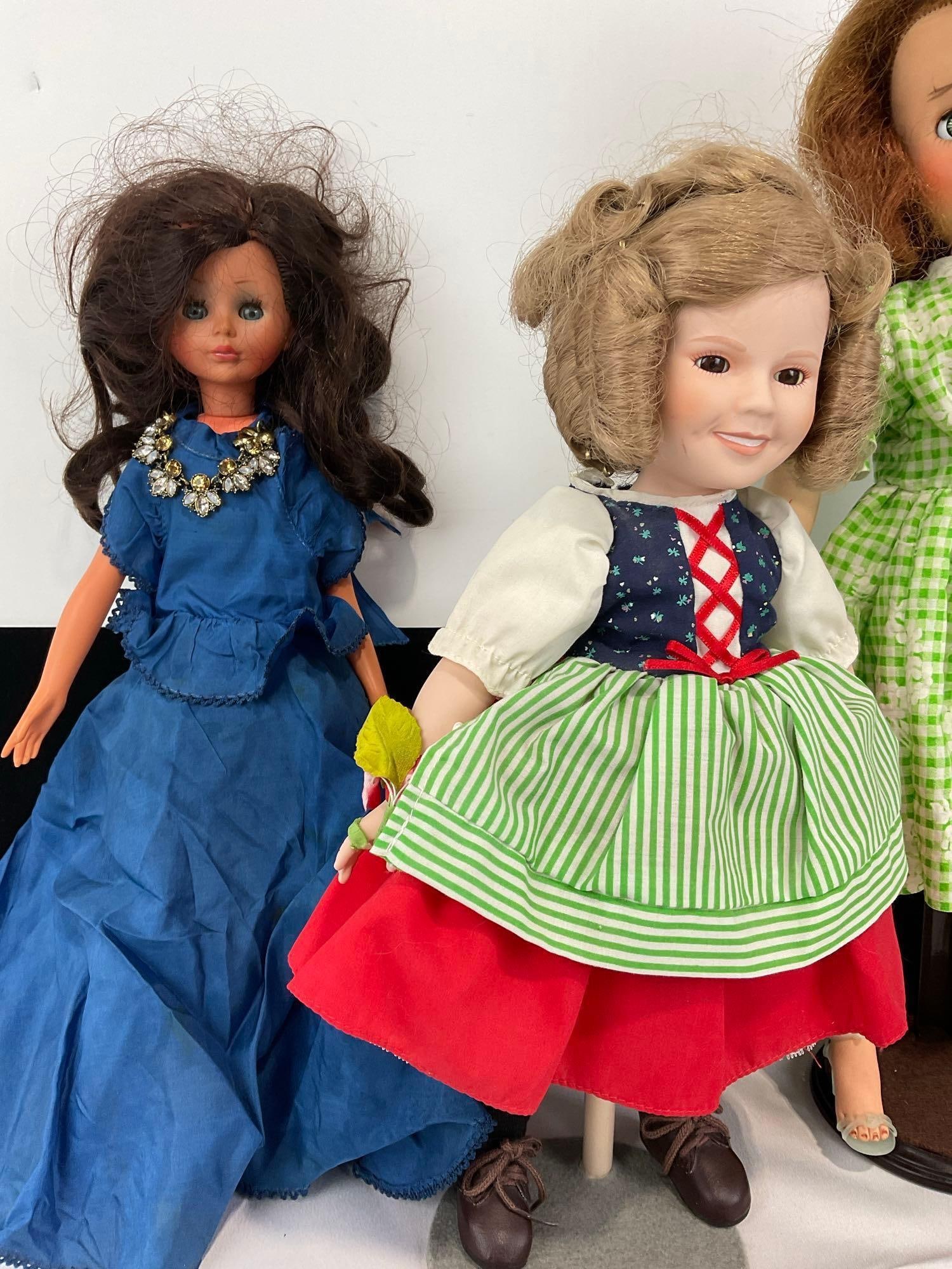 3 Vintage Dolls, 1991 Shirley Temple, Horsman 1982 Green Checkerboard & 1965 Made in Italy #736 D... - 3