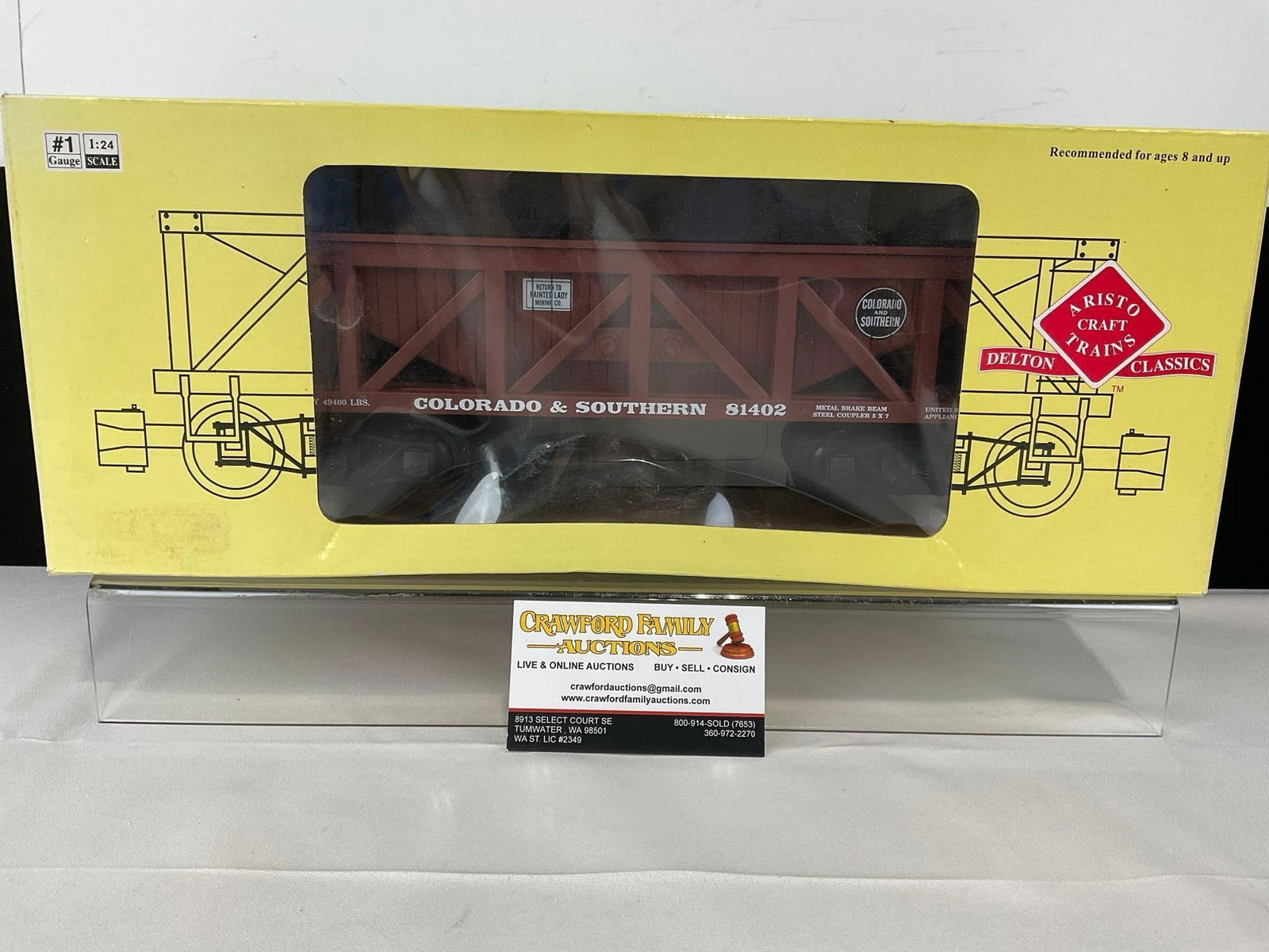 G Scale Model Train Aristo Craft Trains, Colorado & Southern #81402 Coal Hopper Car w/ box: Appears to be in fair to good shape. The piece measures approx 7h x 17w x 7d inches. See pics. E-5560 