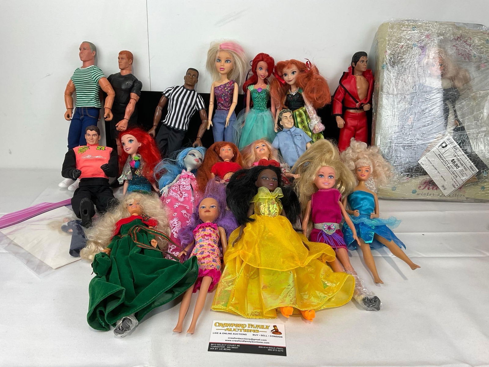 Assortment of Dolls, GI Joe types, Michael Jackson, Elsa, Ariel, Jeff Gordon & more, 1x Barbie (1 of 6)