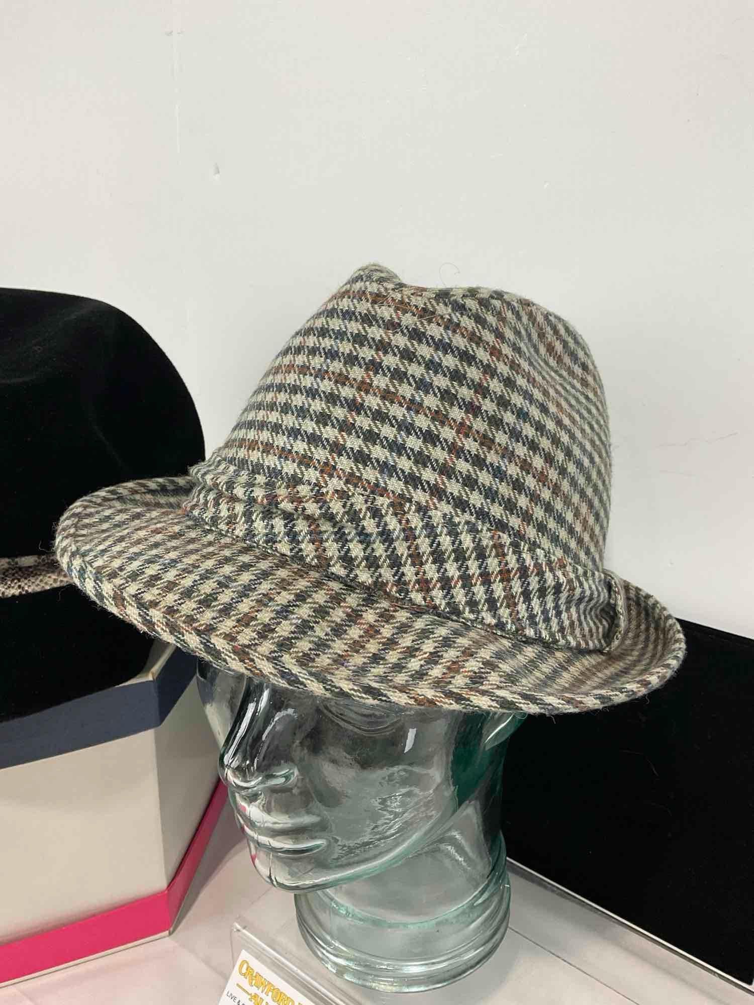 Plaid Dobbs Fedora Hat Size 7 1/2 & Sears Millinery, Corona made in Italy, Cloche Style Hat in box - 2