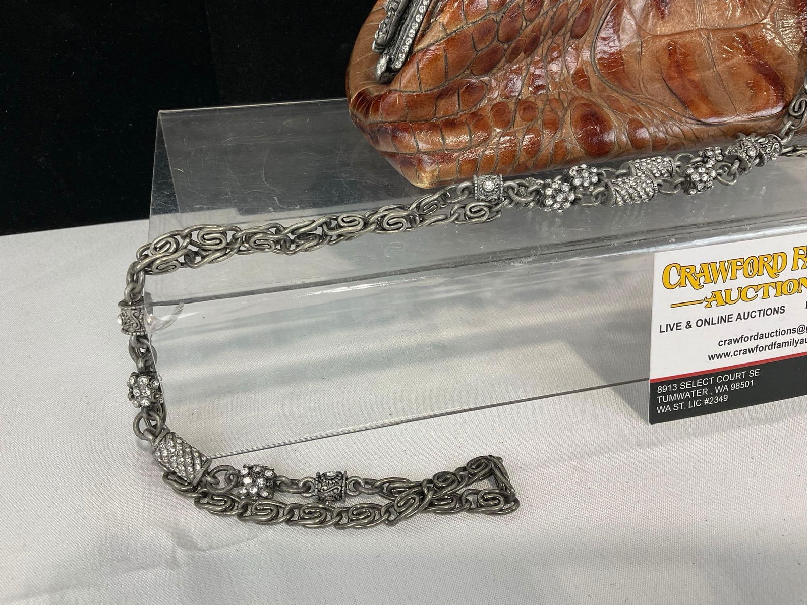 Besso Italian Crocodile Embossed Leather Handbag w/Swarovski Crystal Embellishments - 3