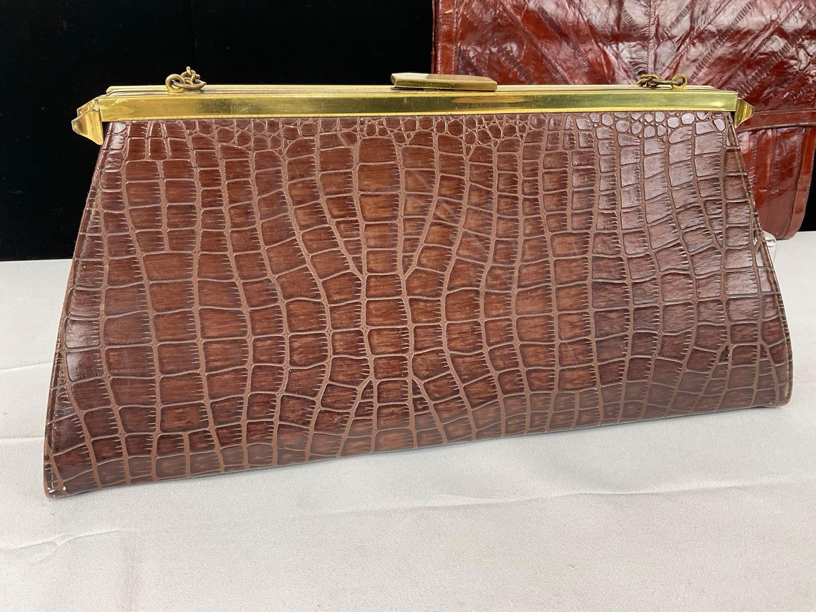 Alligator Style Leather & Brass Purse, & Eel Skin Leather Clutch Purse (1 of 8)