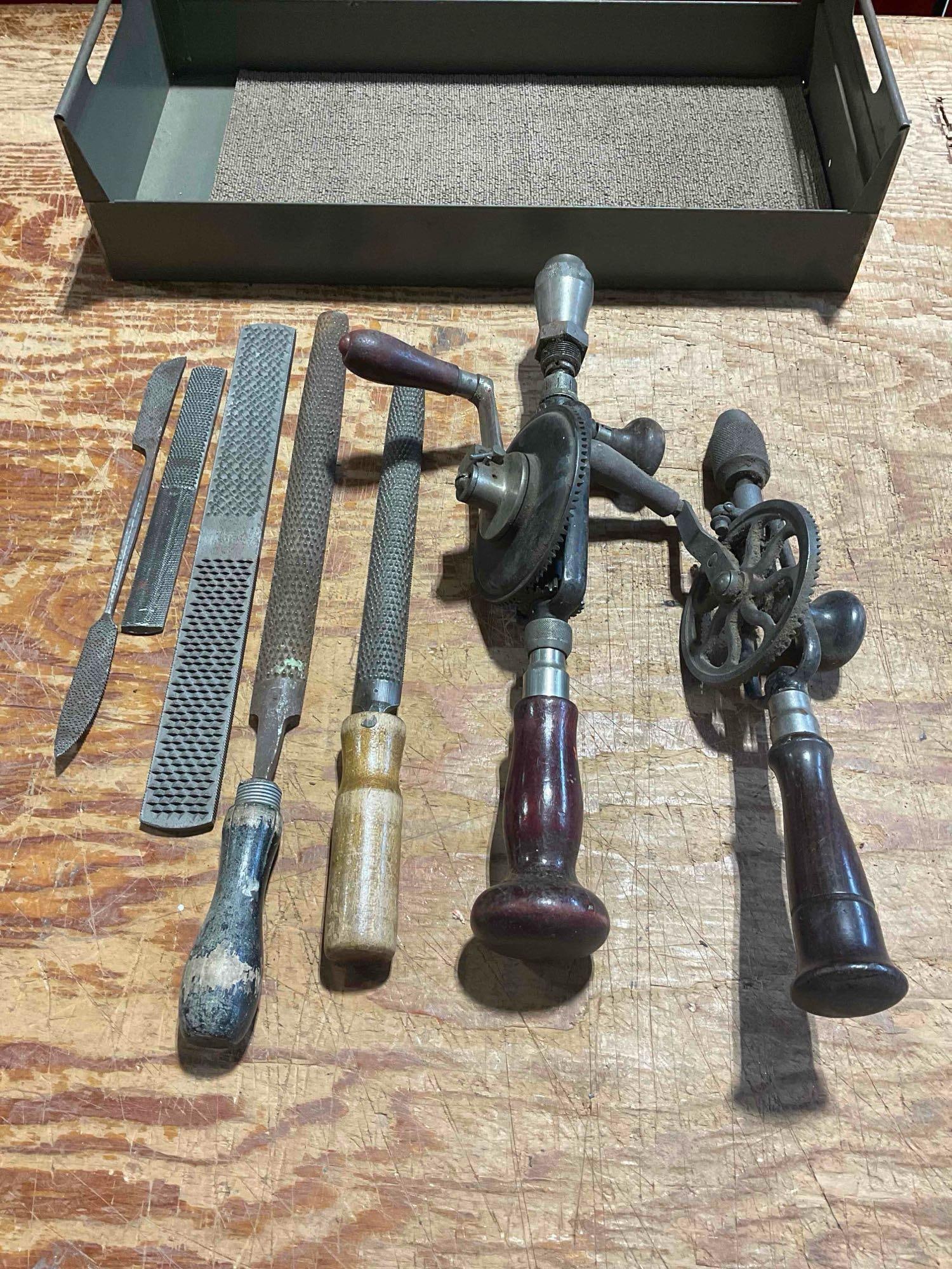 Collection of Vintage Tools including 2x Hand Crank Drills and 5x Wood Rasps (1 of 7)