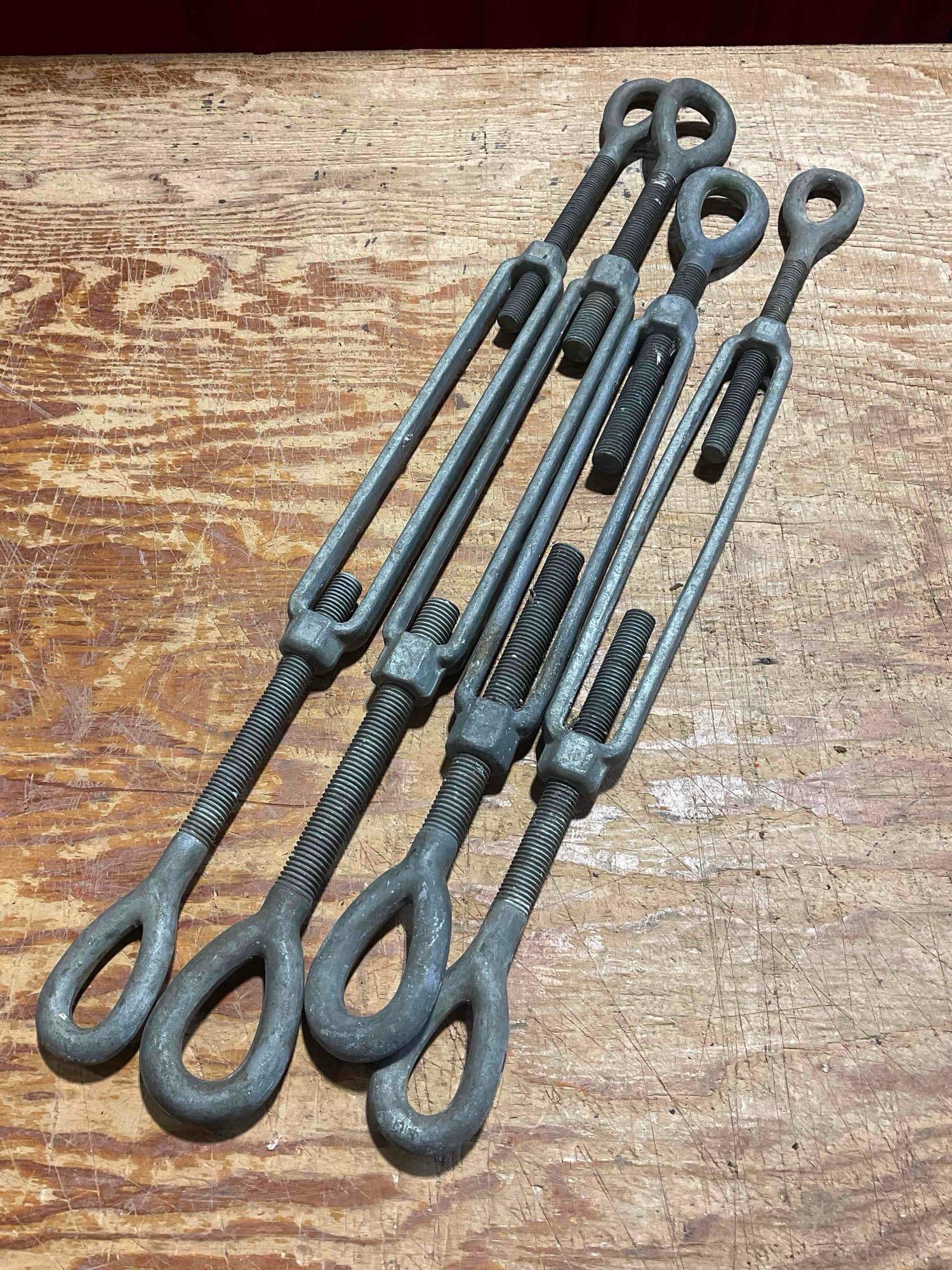 Collection of 4 Vintage Steel Turnbuckle Tensioners: Approximately 34" x 6" x 3" altogether. Items are in Good Condition. V-5360 
