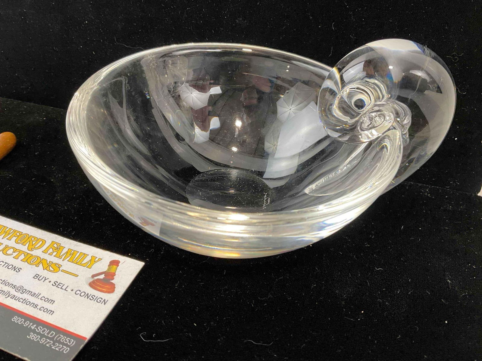 Vintage Elegant Steuben Snail Crystal Glass Bowl w/ 6 Cocktail Forks. Excellent Condition. - 3