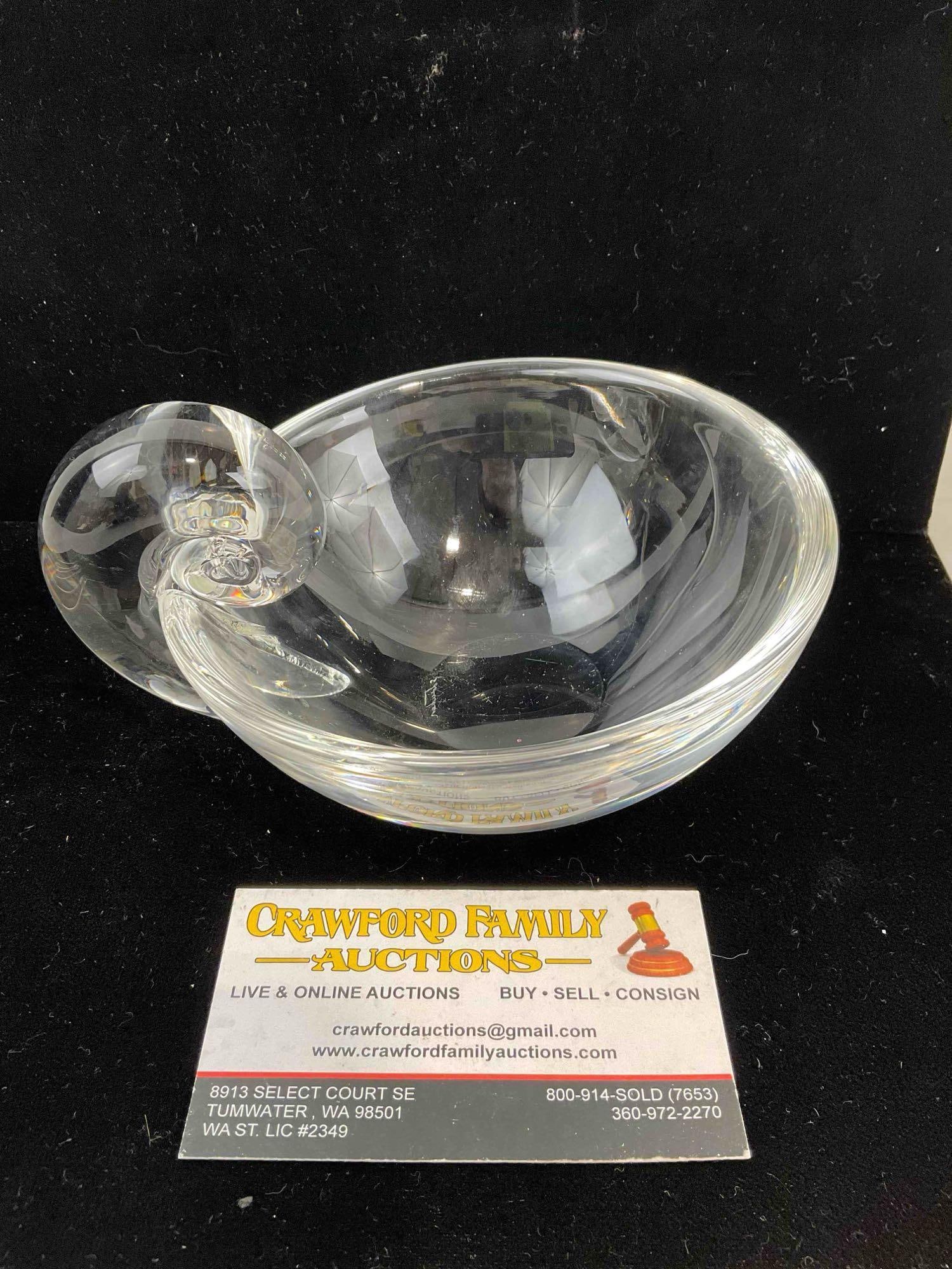 Vintage Elegant Steuben Snail Crystal Glass Bowl w/ 6 Cocktail Forks. Excellent Condition. - 5