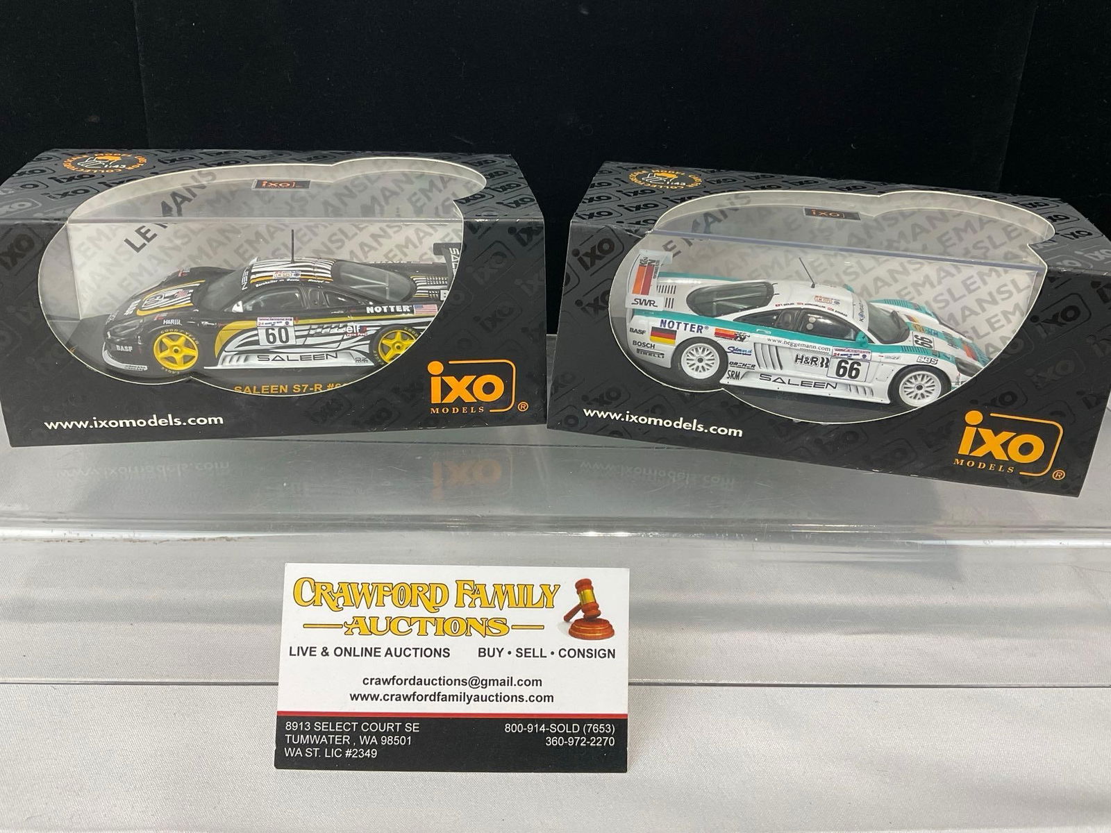 Pair of IXO Models Saleen S7-R, 2001 & 2002 Franz Konrad 1/43 Scale Diecast Car Models: Appears to be in good shape. The piece measures approx 6h x 7w x 4d inches. See pics. E-5420