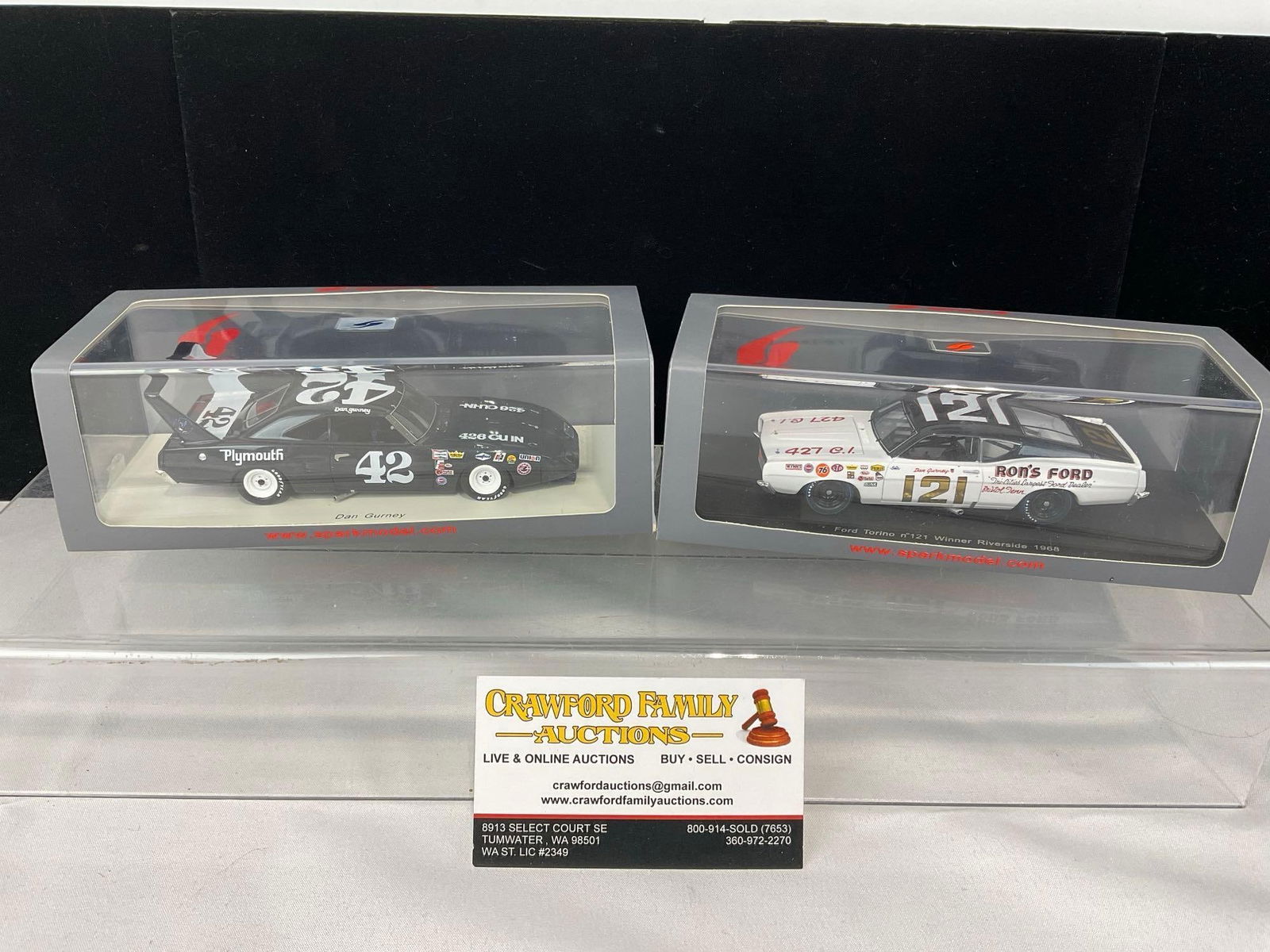 Pair of Riverside Dan Gurney 1/43 Scale Diecast Car Models, 1968 Ford Torino & 70 Plymouth Superb...: Appears to be in good shape. The piece measures approx 6h x 7w x 4d inches. See pics. E-5420