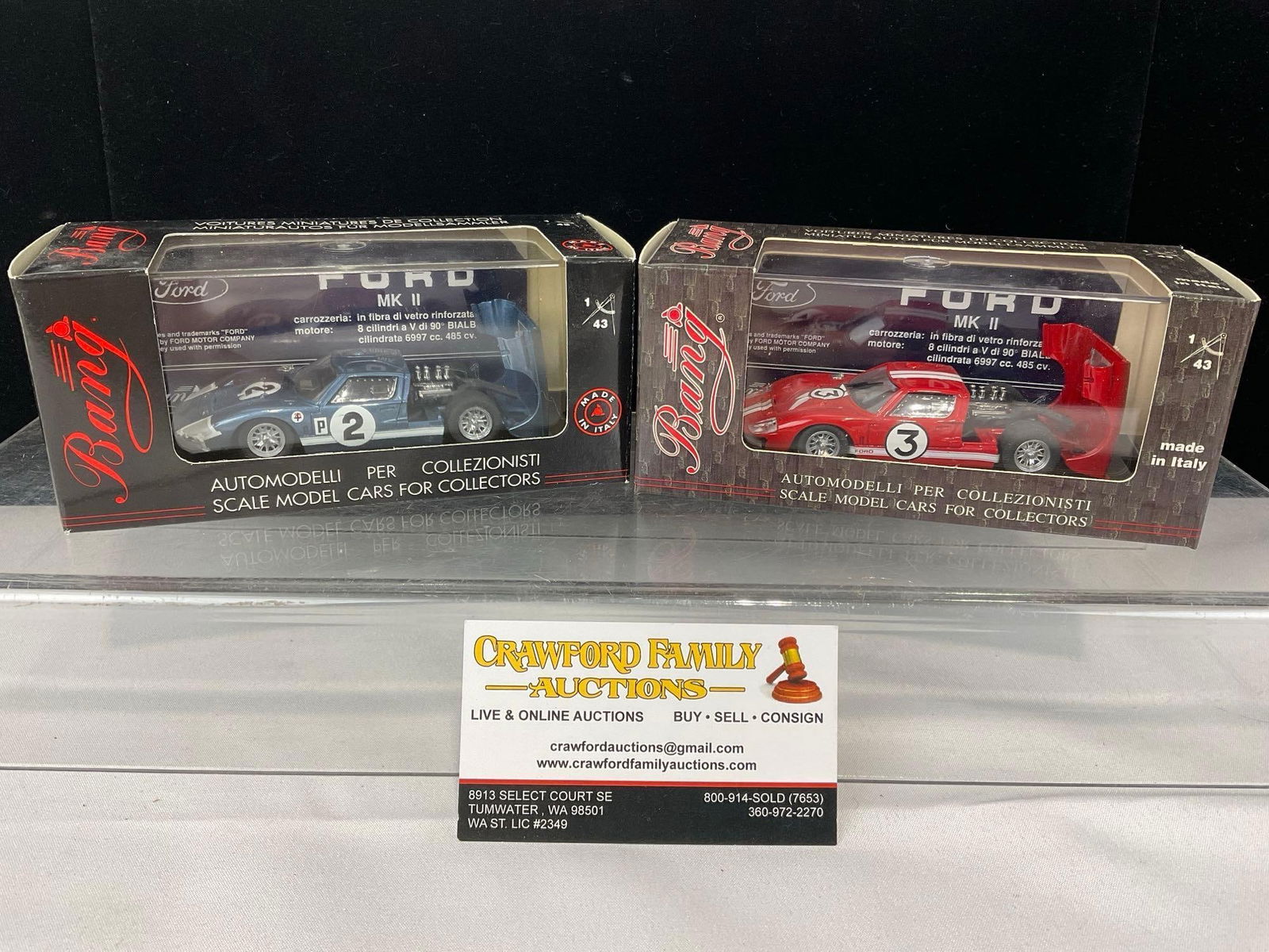Pair of 1966 Ford MkII 1/43 Scale Diecast Car Models, Dan Gurney 12H Sebring & Le Mans 24H: Appears to be in good shape. The piece measures approx 6h x 7w x 4d inches. See pics. E-5420