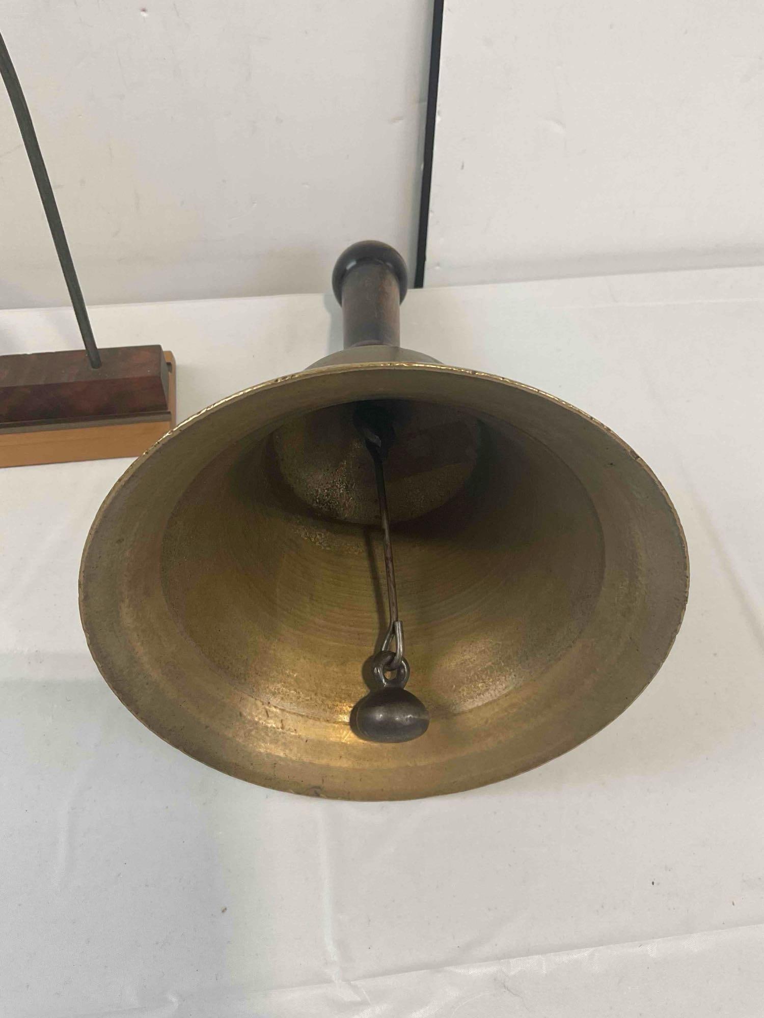 Brass Gong w/ Mallet & Brass Wood Handled Hand Bell. Excellent Condition. See pics. - 5