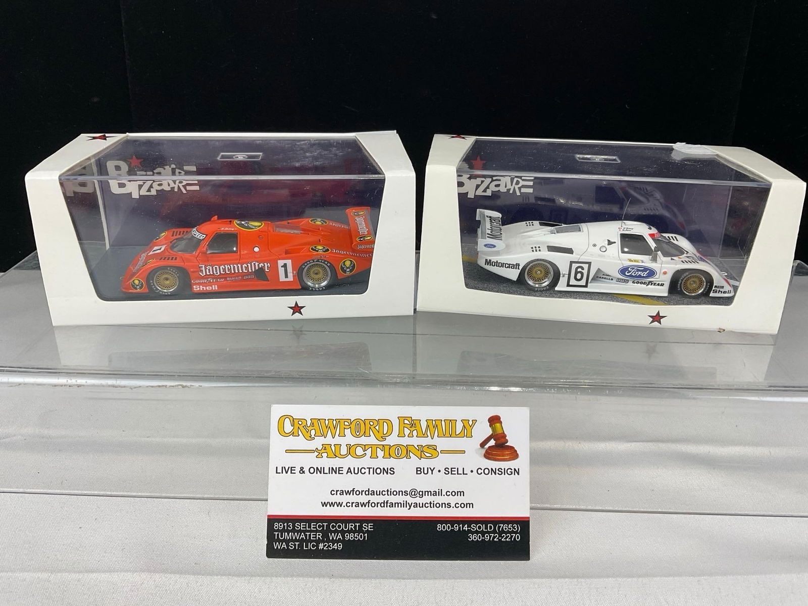 Pair of Klaus Ludwig 1982 Ford C100 1/43 Scale Diecast Car Models, Le Mans 24H & Nurburgring: Appears to be in good shape. The piece measures approx 6h x 7w x 4d inches. See pics. E-5420
