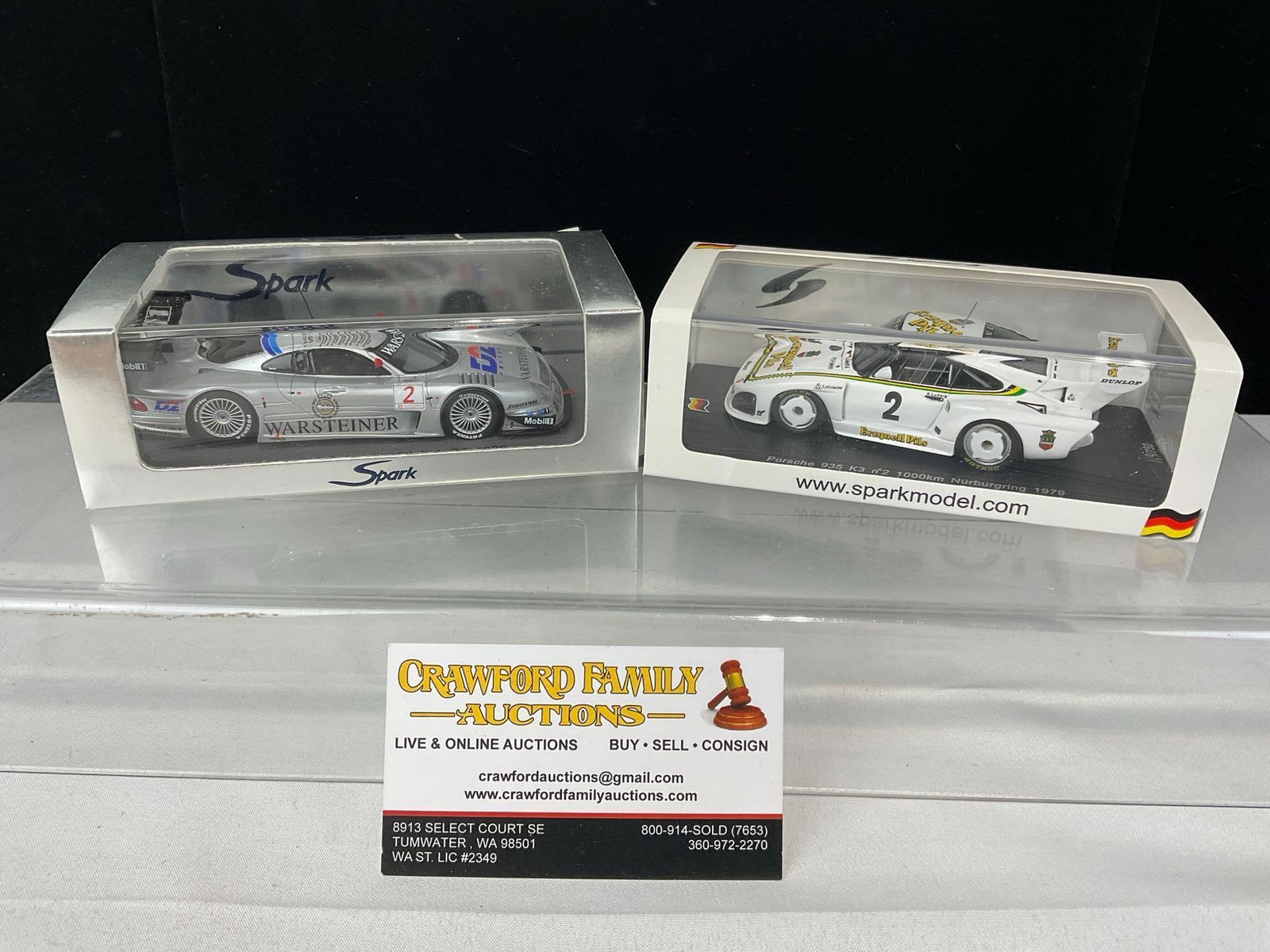 Pair of Spark 1/43 Scale Diecast Car Models, Porsche 935 K3 #2 & Mercedes CLK LM #2 FIA GT 1998: Appears to be in good shape. The piece measures approx 5h x 7w x 4d inches. See pics. E-5420 