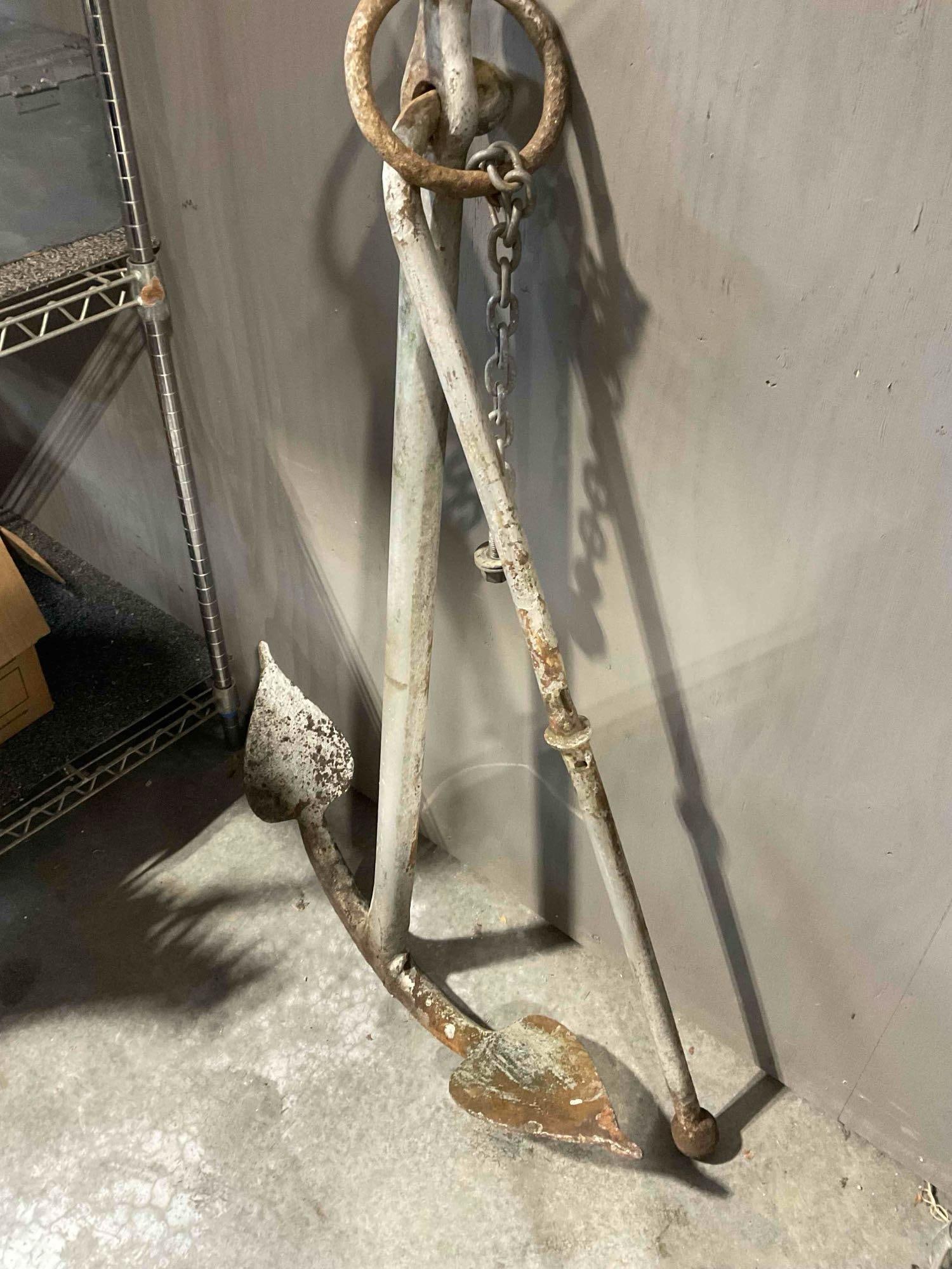 A Vintage 4Ft Metal Boat Anchor with Kick Stand Bar. Approximately 100 Lbs - 3