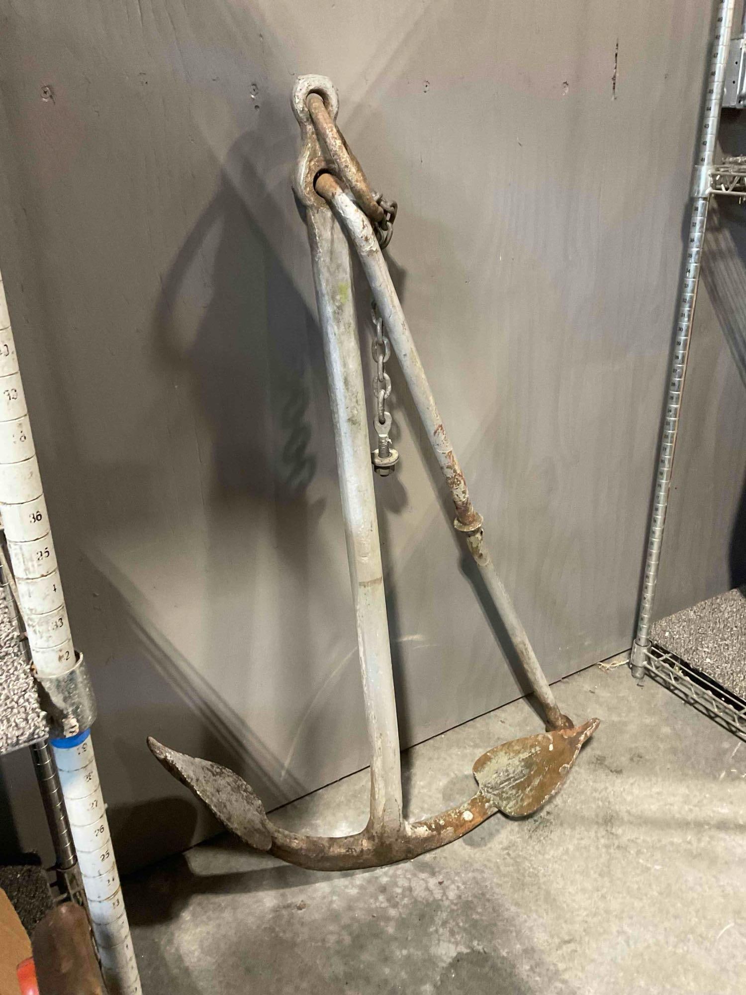 A Vintage 4Ft Metal Boat Anchor with Kick Stand Bar. Approximately 100 Lbs - 4