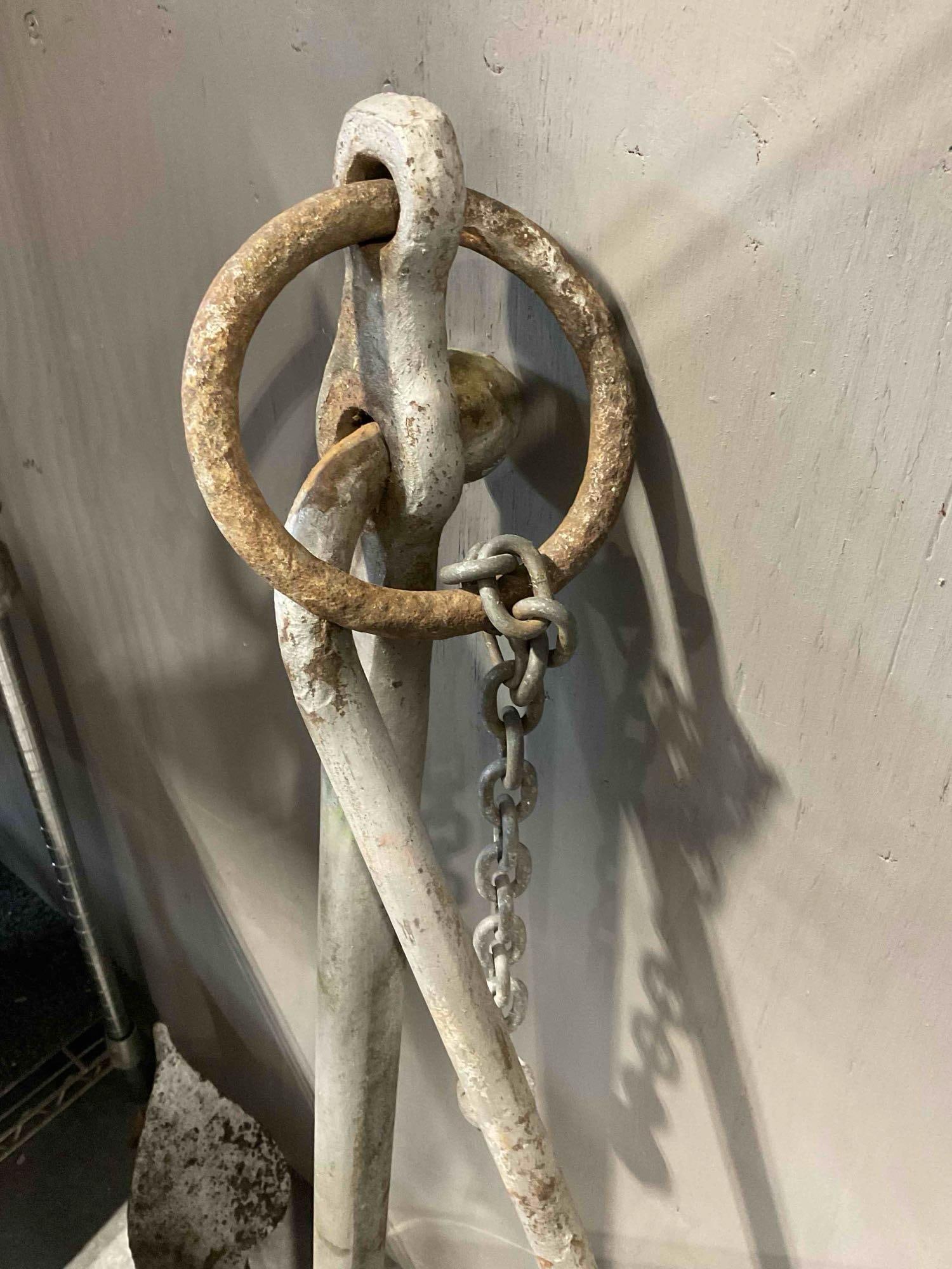 A Vintage 4Ft Metal Boat Anchor with Kick Stand Bar. Approximately 100 Lbs - 8