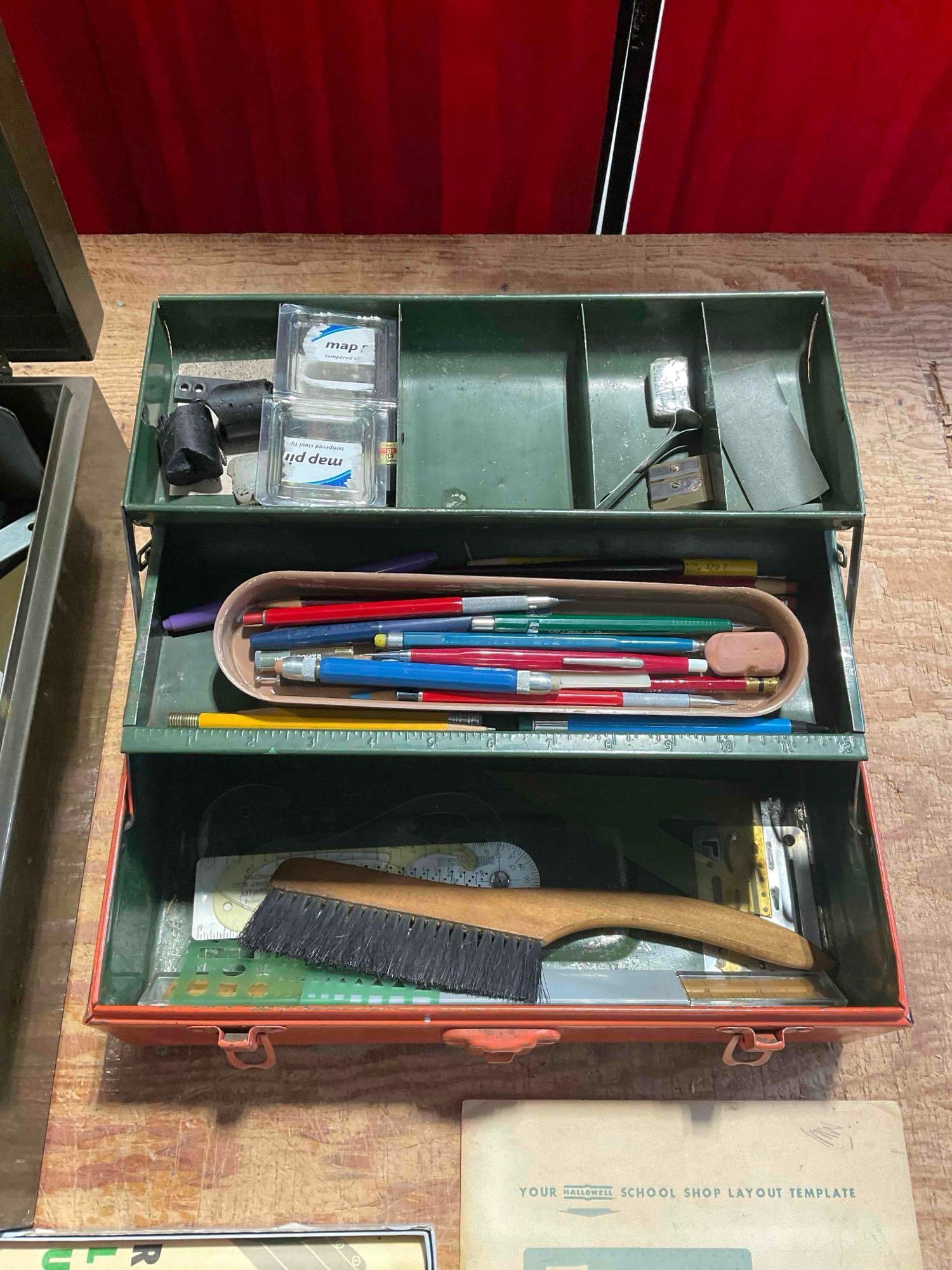 Collection of Drafting Supplies, Tools, and Machine Parts with 2x Metal Carrying Cases - 3