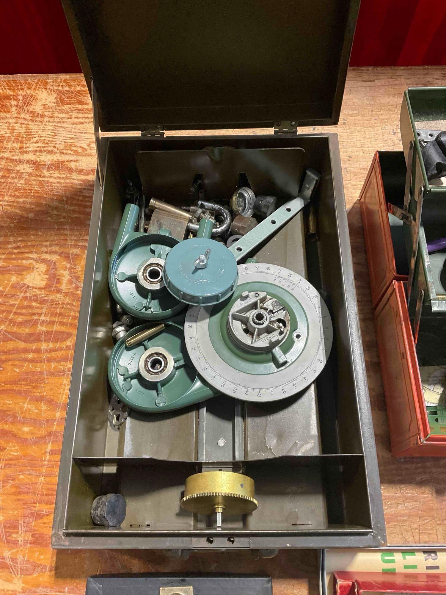 Collection of Drafting Supplies, Tools, and Machine Parts with 2x Metal Carrying Cases - 4