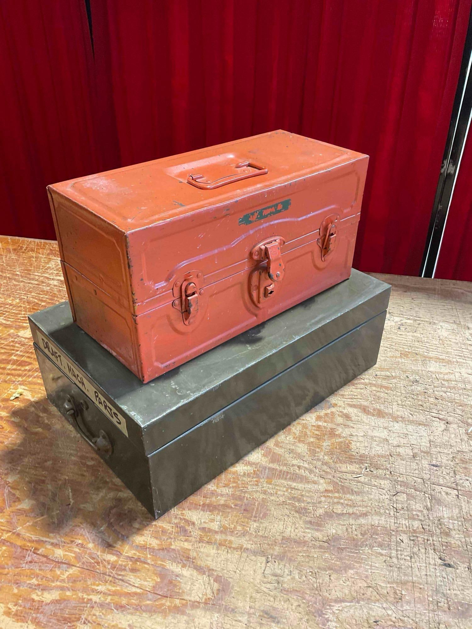 Collection of Drafting Supplies, Tools, and Machine Parts with 2x Metal Carrying Cases - 7