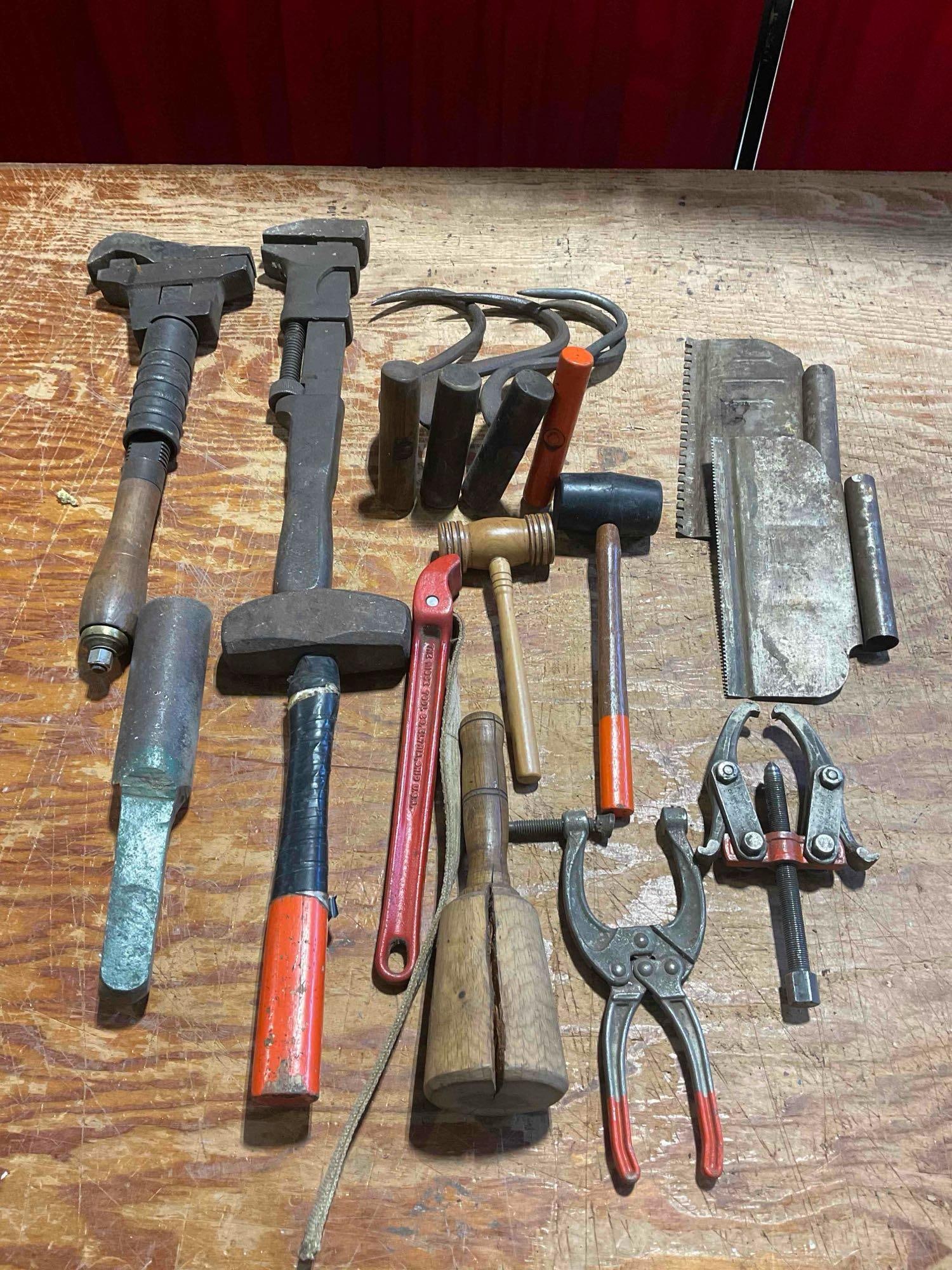 Collection of Tools Including 2x Antique Pipe Wrenches and 4x Vintage Hay Hooks (1 of 5)