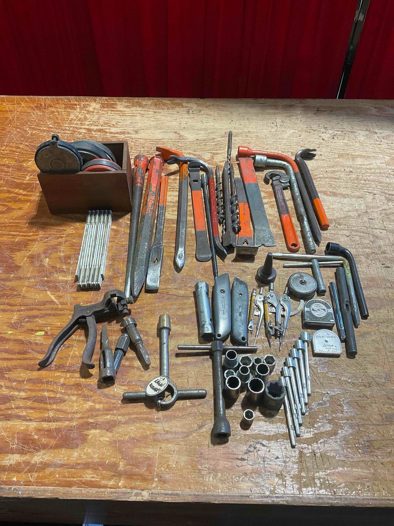 Collection of Vintage Tools Including Magnets, Prybars, Notching Tools, and Auger Bits (1 of 8)