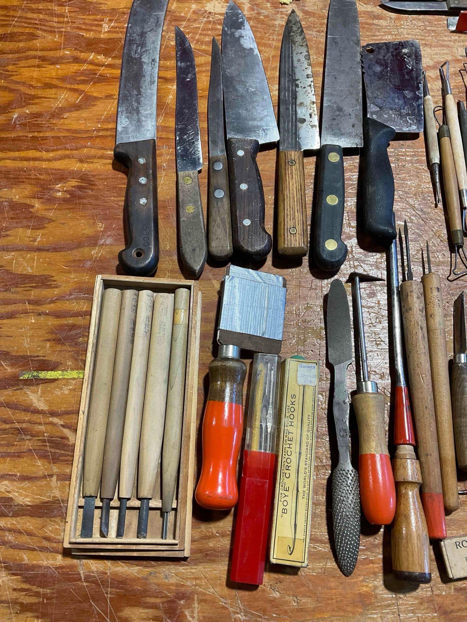 Collection of 30+ Tools including Knives and Blades for Carving, Sculpting, Gardening, - 2