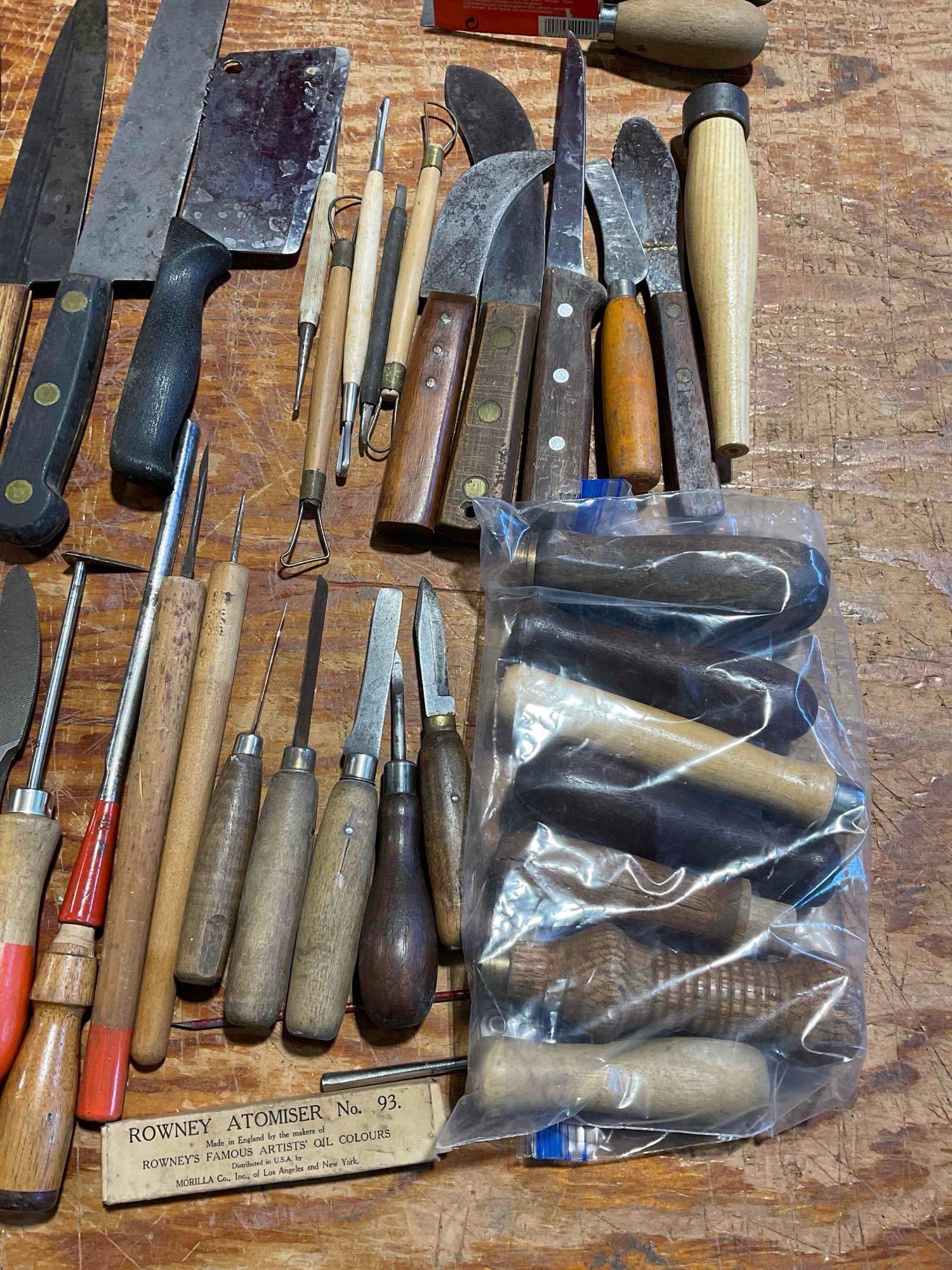 Collection of 30+ Tools including Knives and Blades for Carving, Sculpting, Gardening, - 3