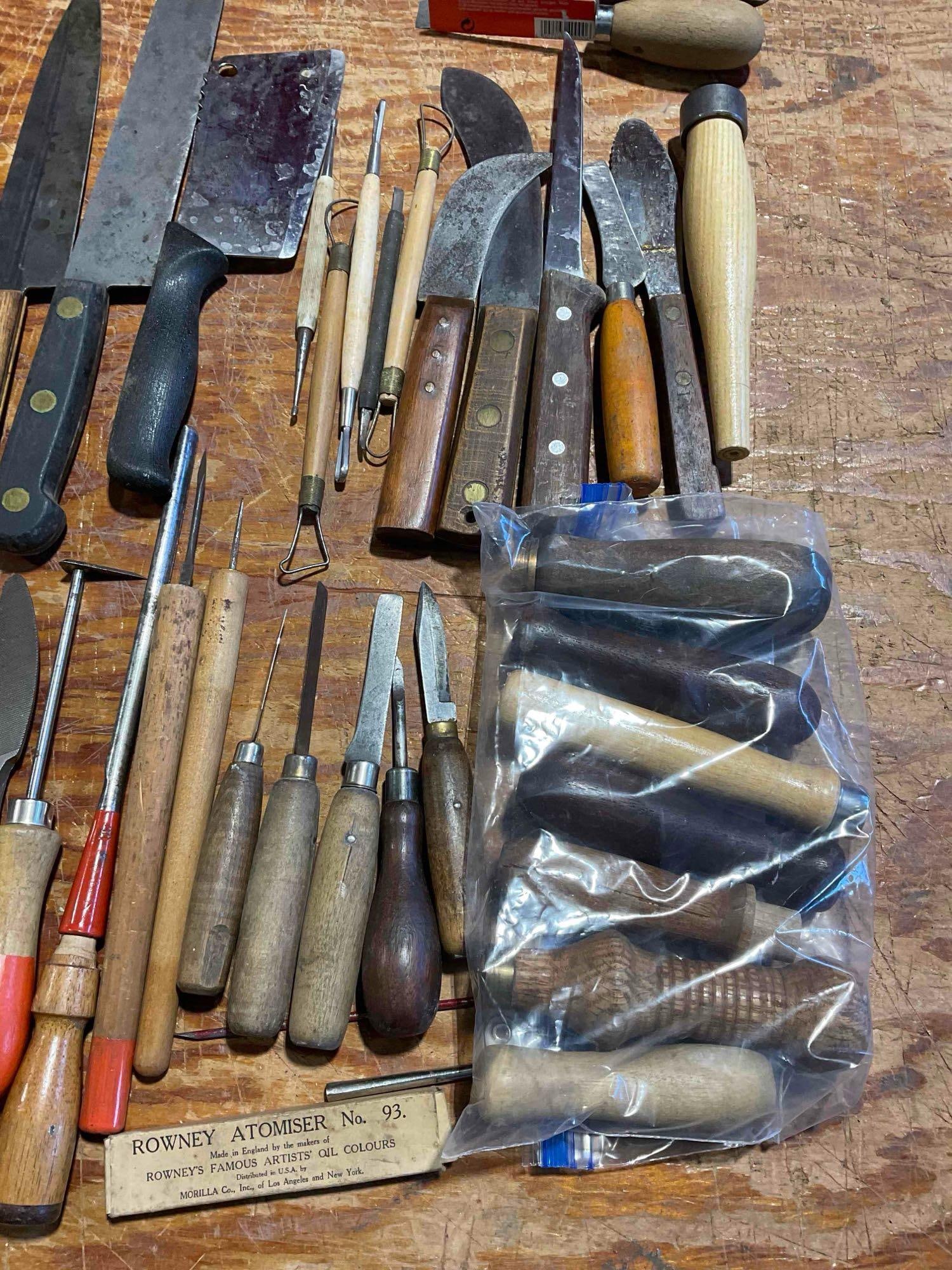 Collection of 30+ Tools including Knives and Blades for Carving, Sculpting, Gardening, - 4